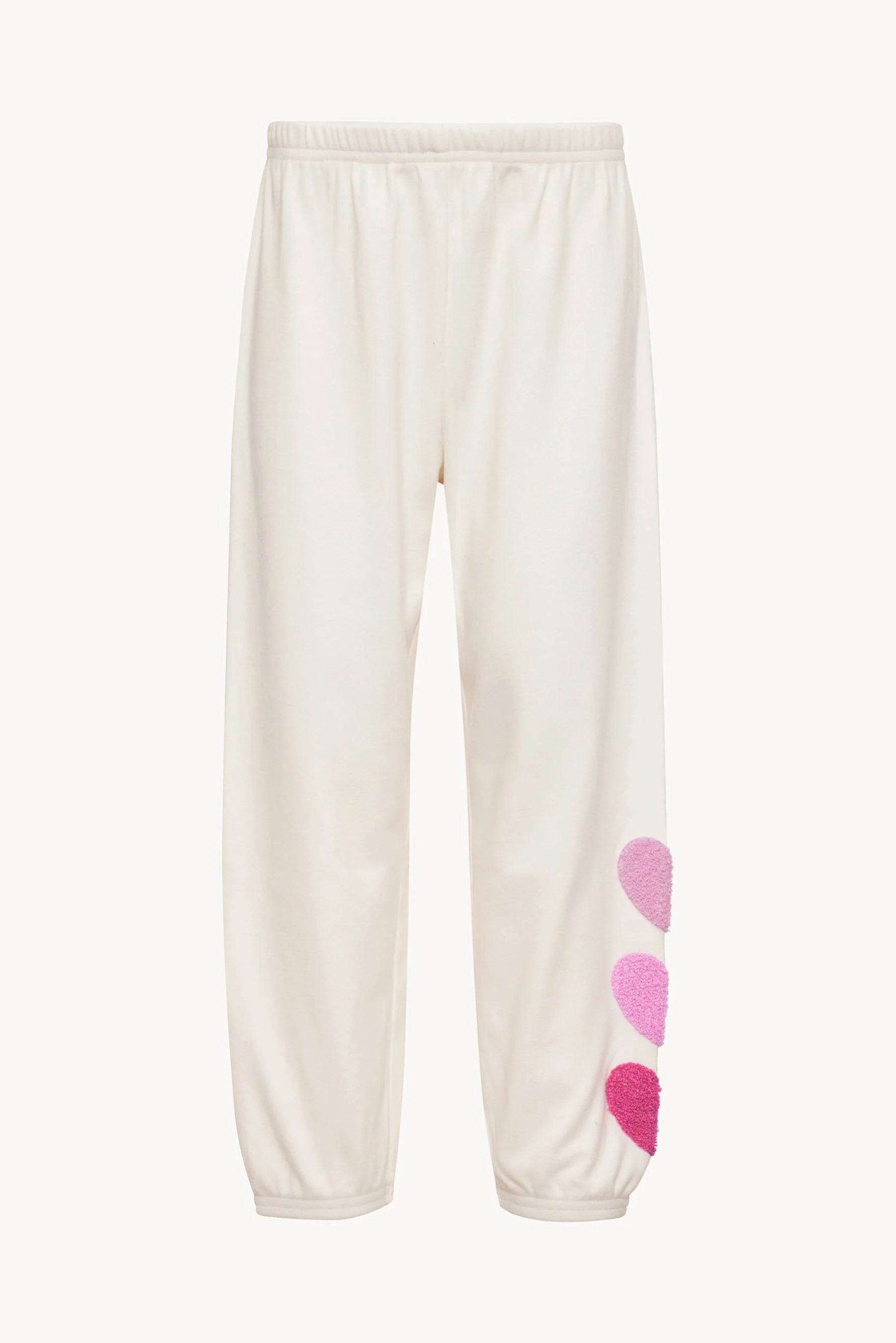 Girl's sweatpants with hearts down the left side in cream