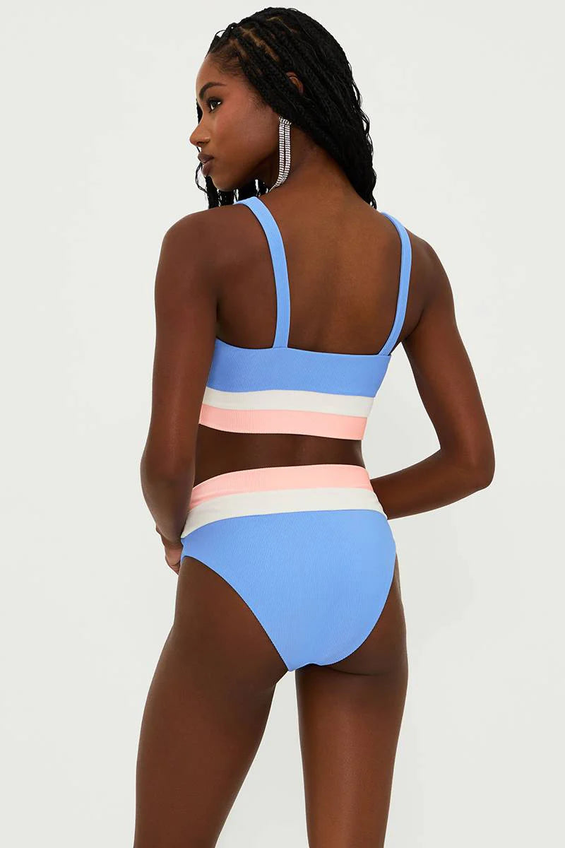 Ribbed high waist color block bottom in blue