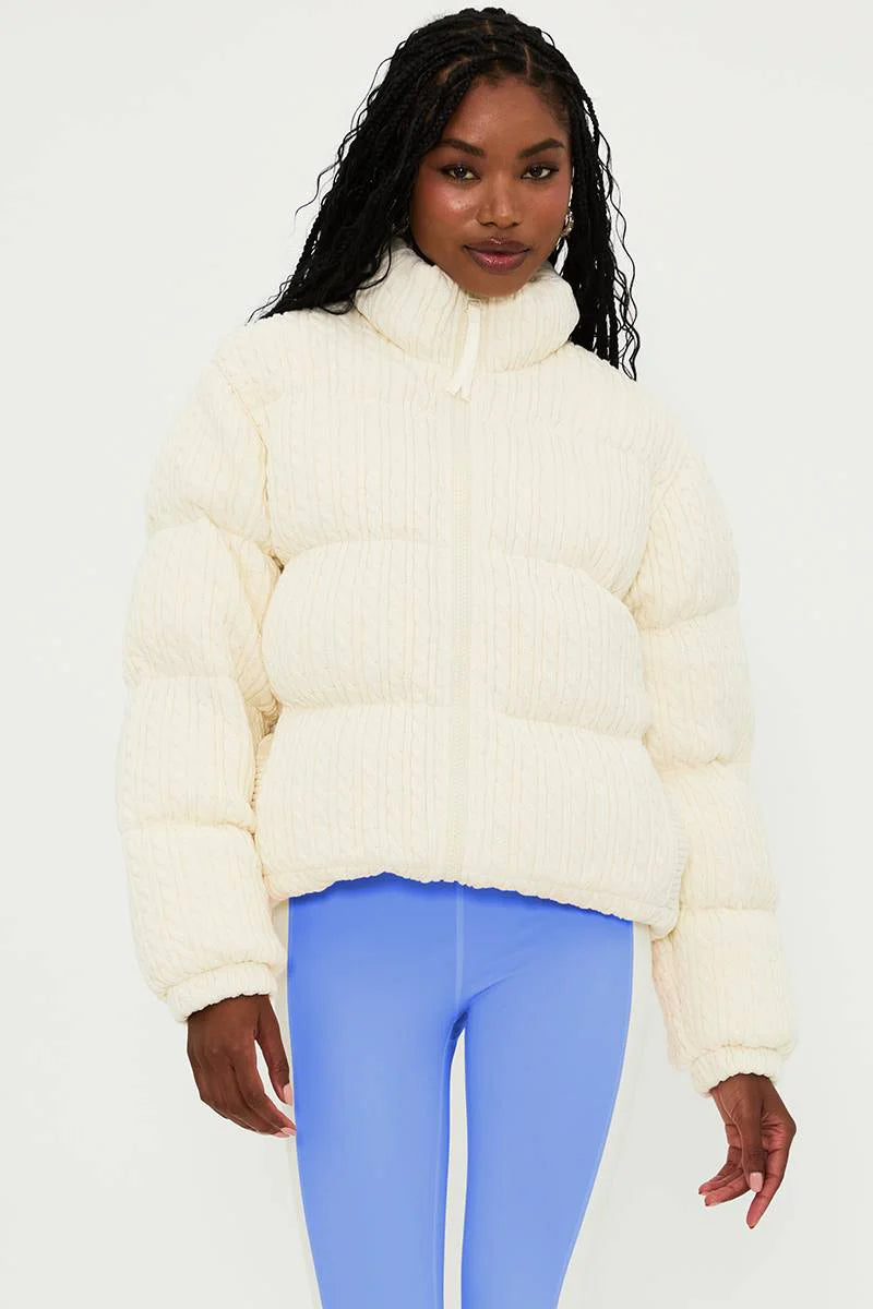 Textured cotton puffer jacket in white