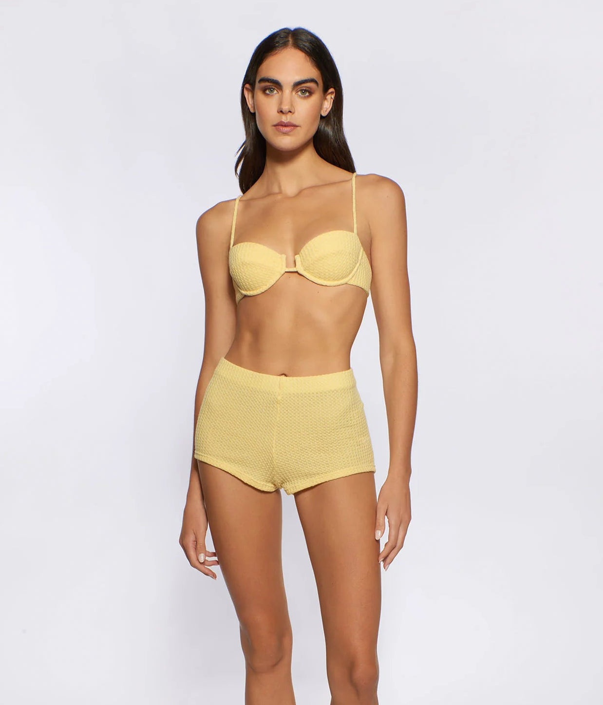 Textured short shorts with elastic waist in yellow
