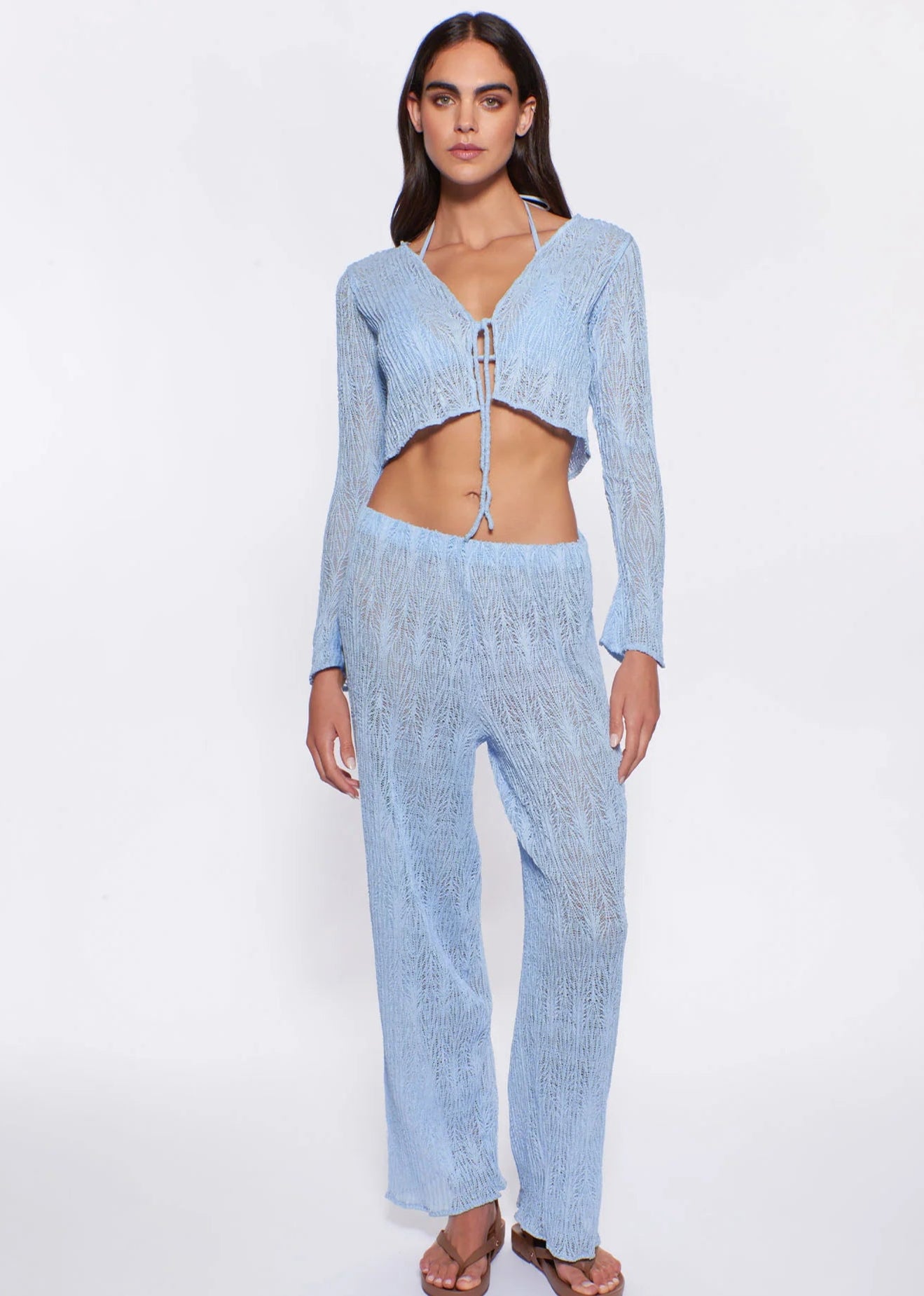 Sheer cotton coverup pants in light blue