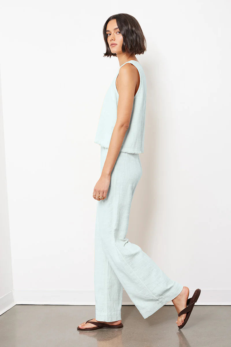 Elastic waistband cotton pants in light blue