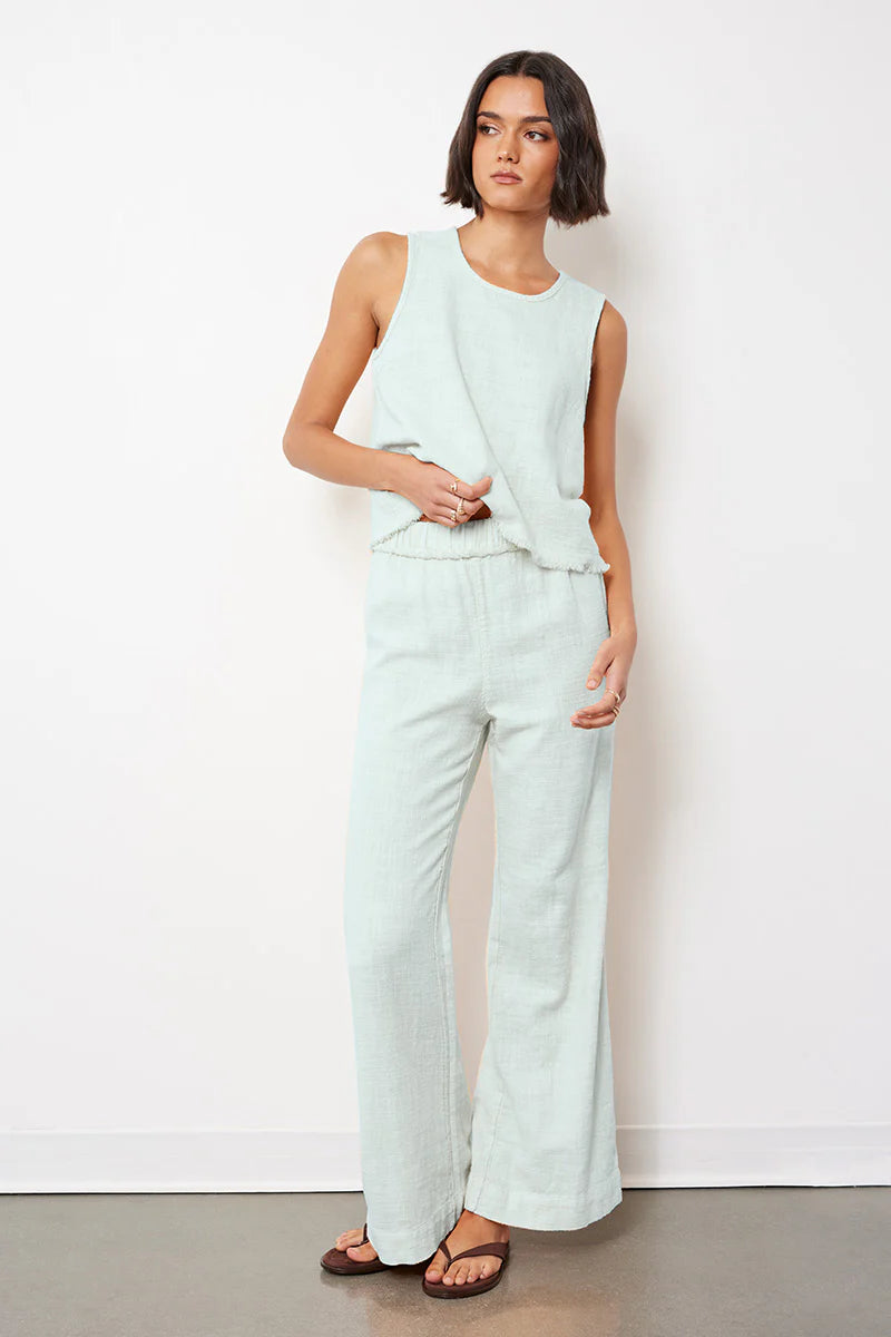 Elastic waistband cotton pants in light blue
