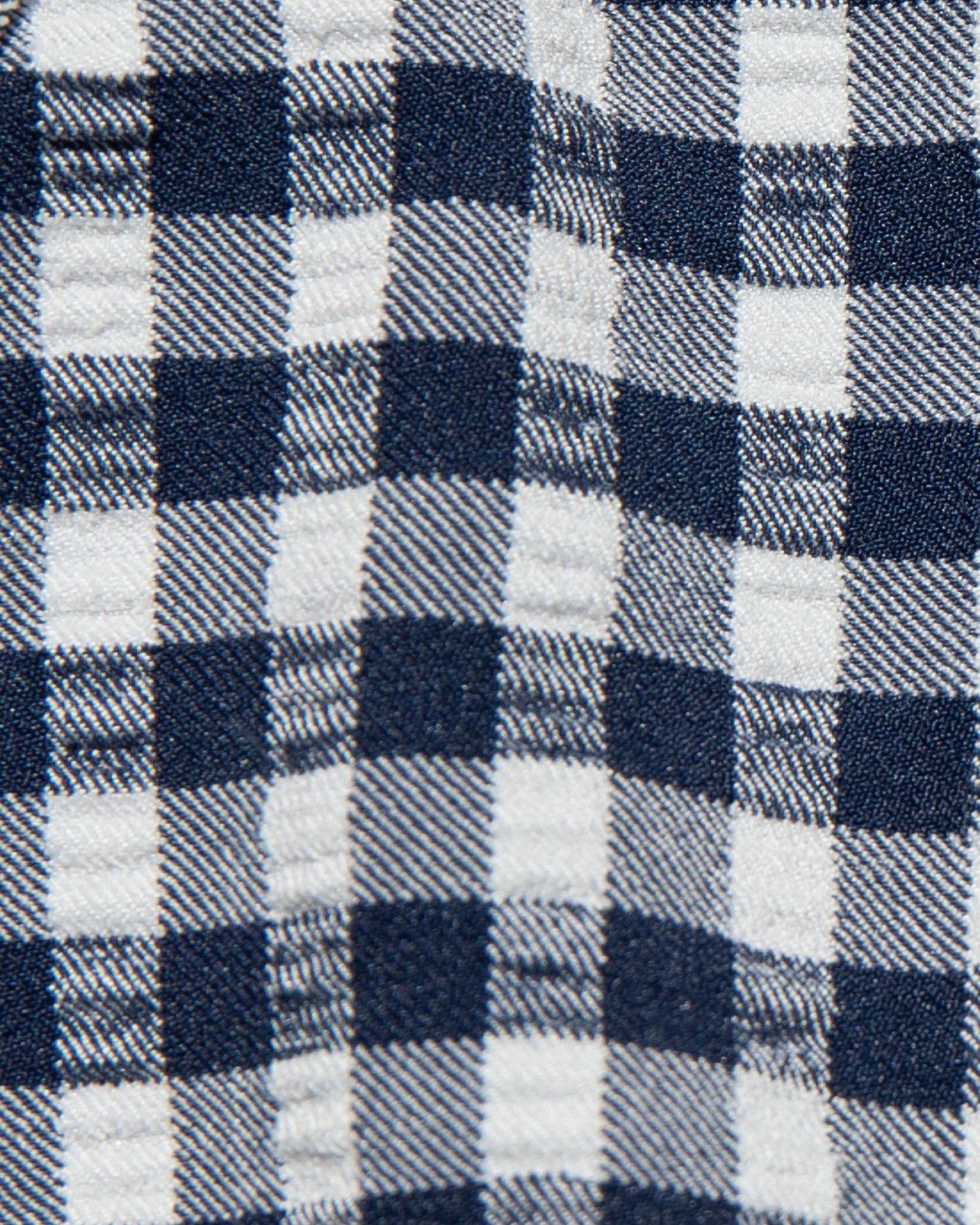 Latin cut bottom with side ruching in dark blue gingham print
