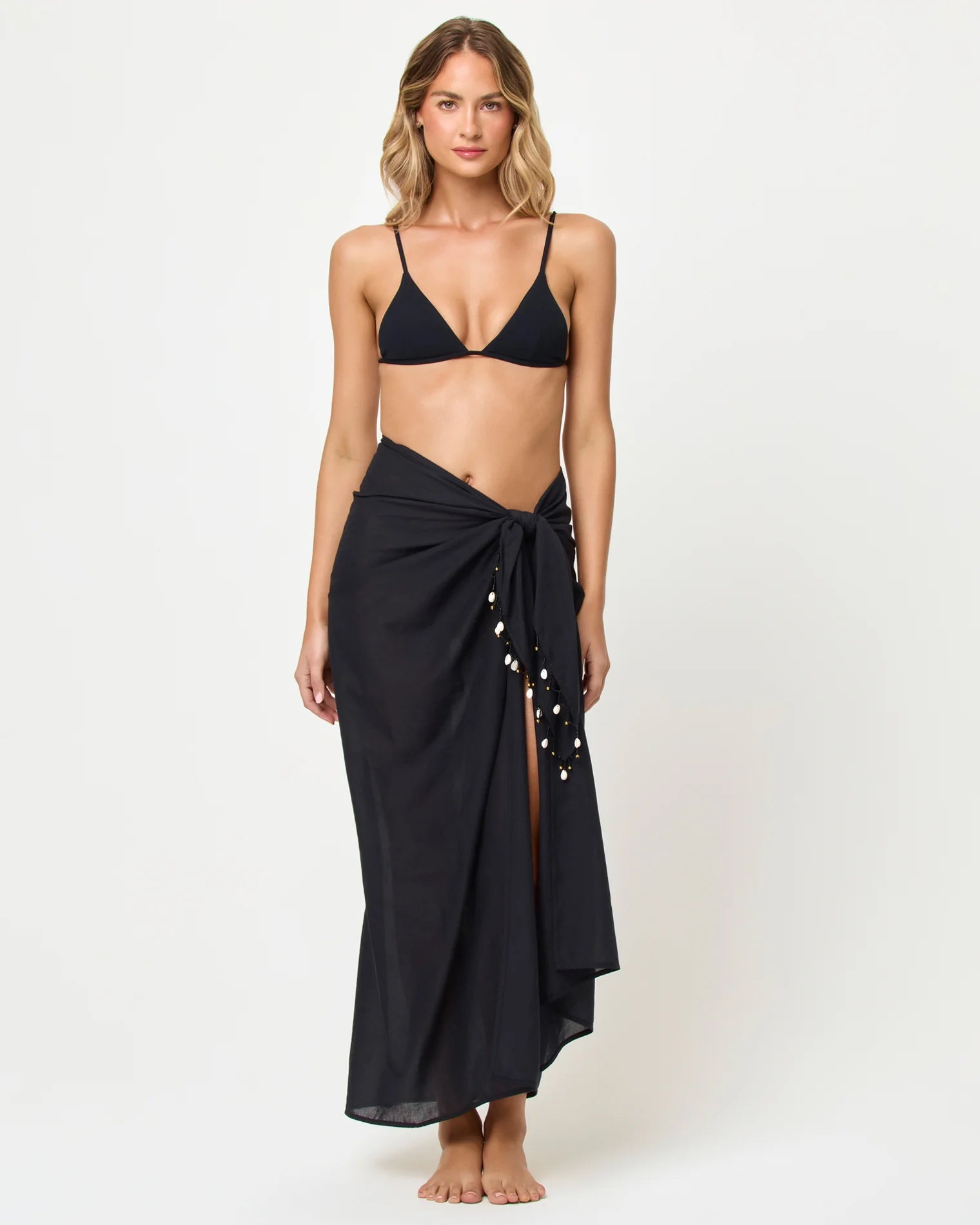 Black sarong with beaded trim
