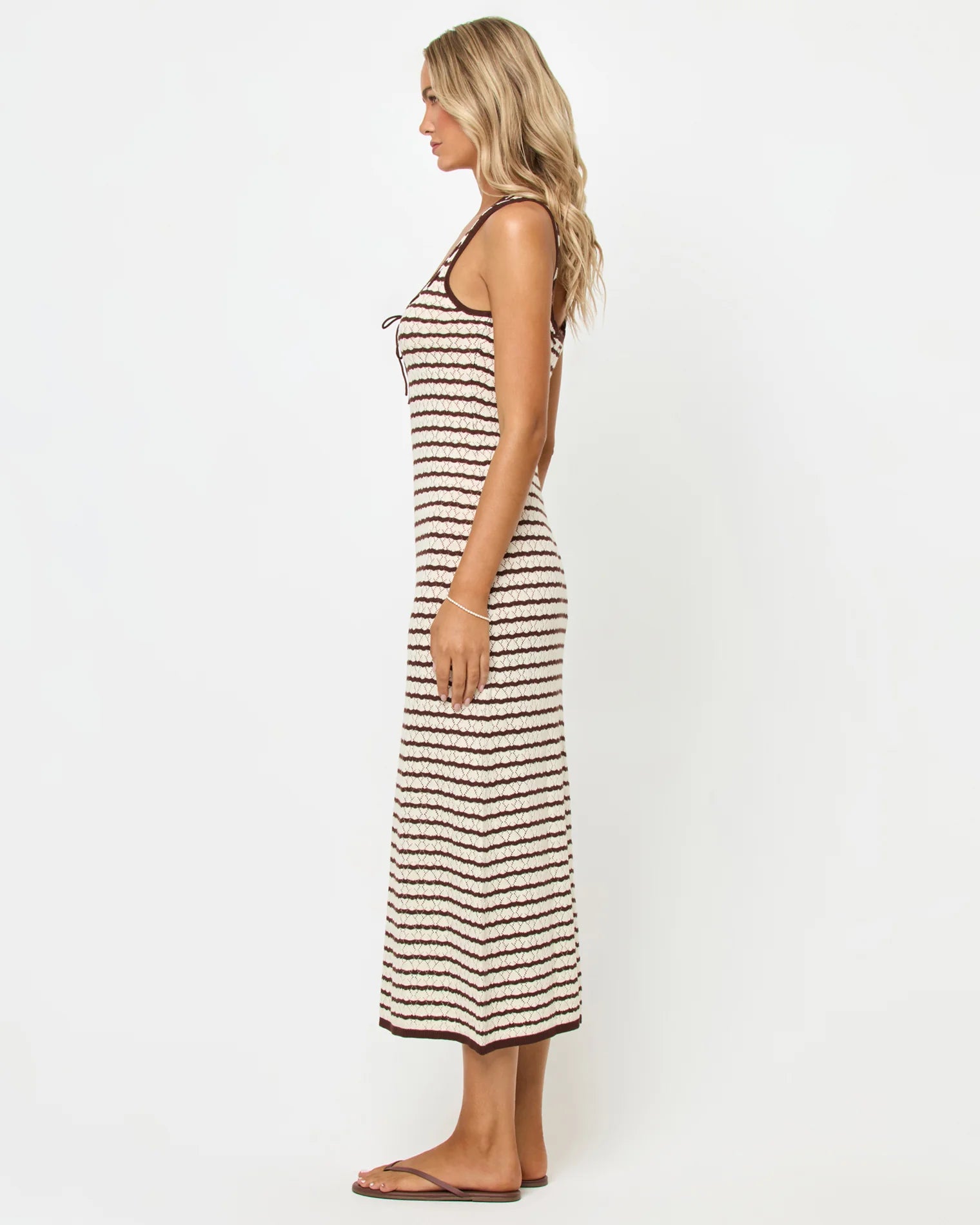 Striped maxi dress in brown and cream