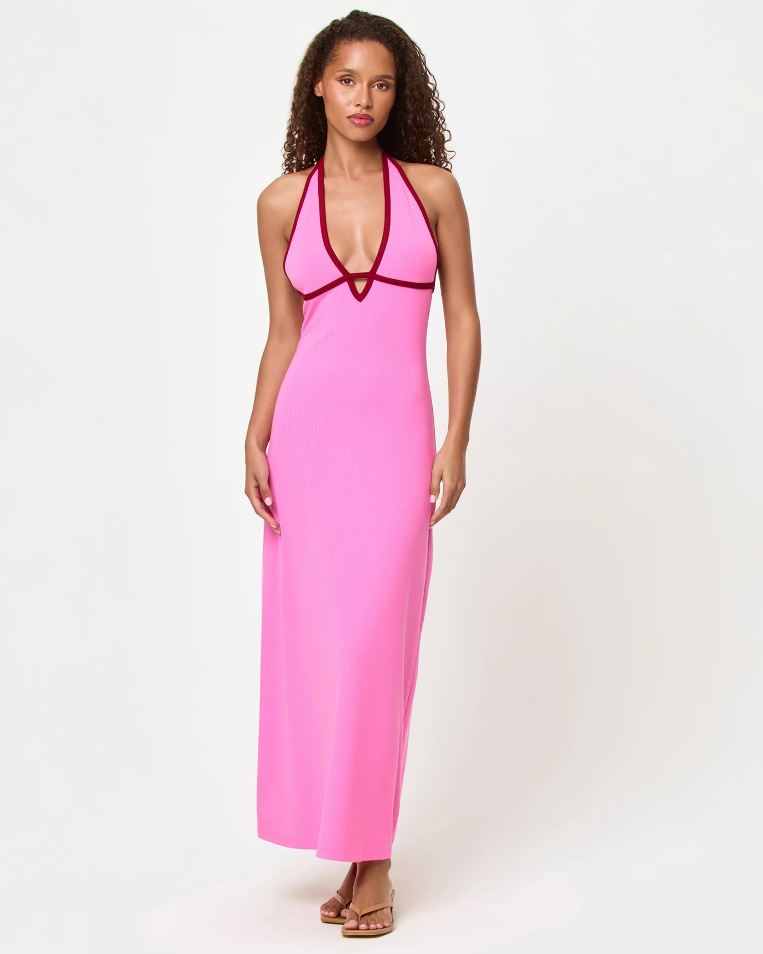 Pink dress with plunging neckline