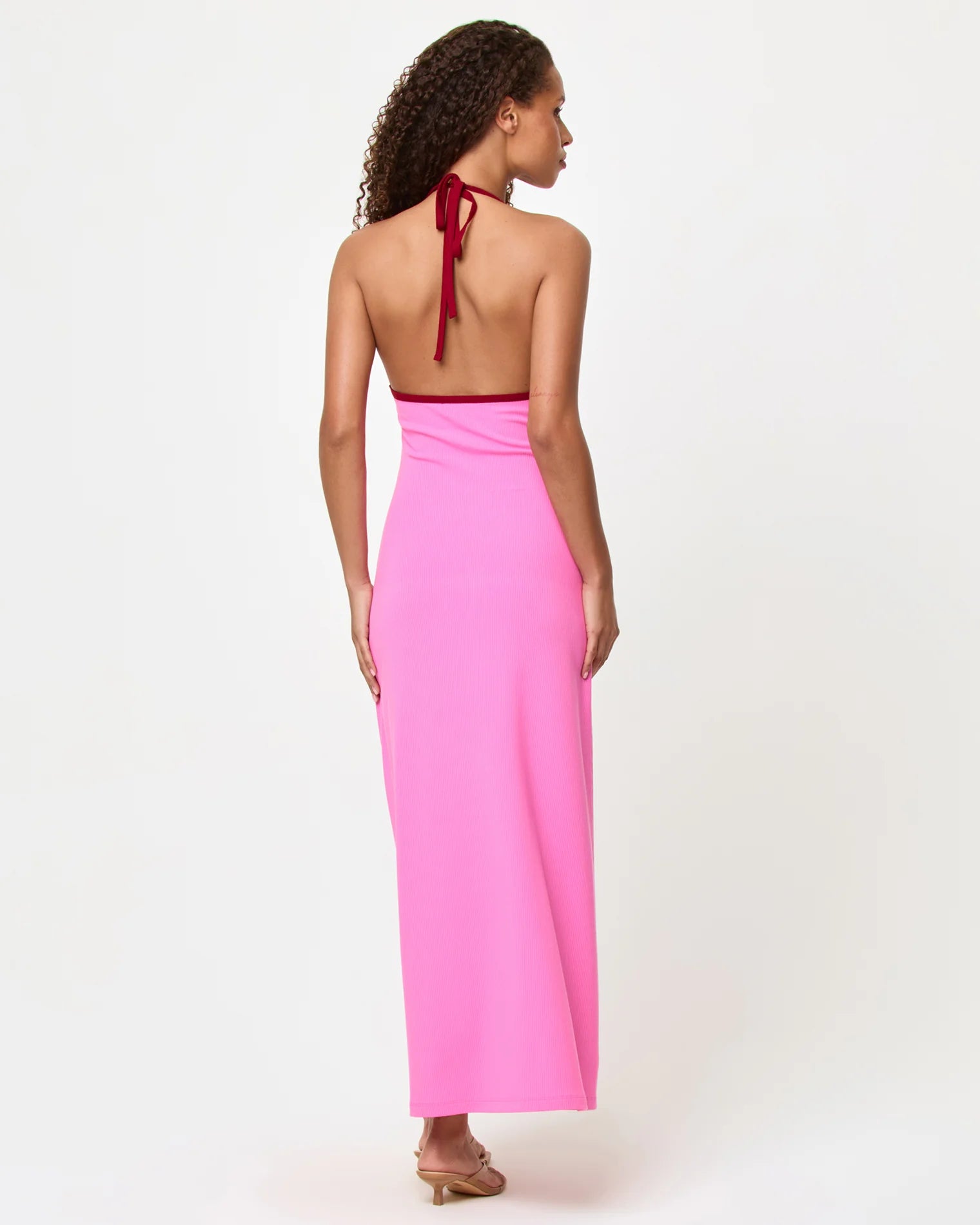 Pink dress with plunging neckline