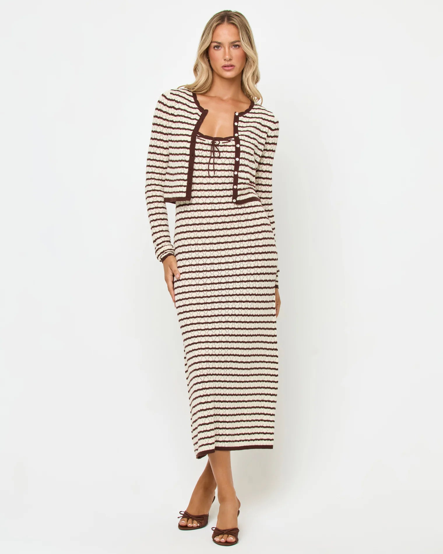 Striped maxi dress in brown and cream