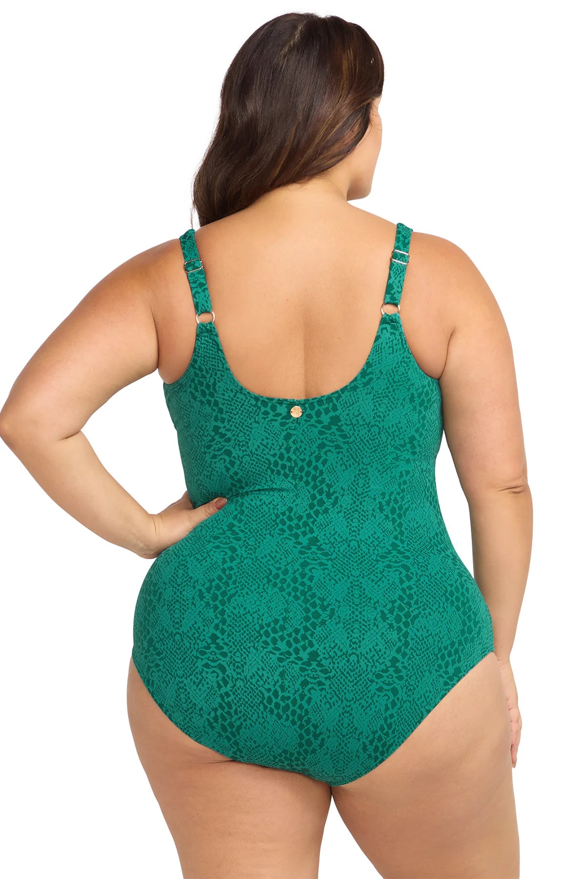 Green snake print plus size one piece with soft cup support
