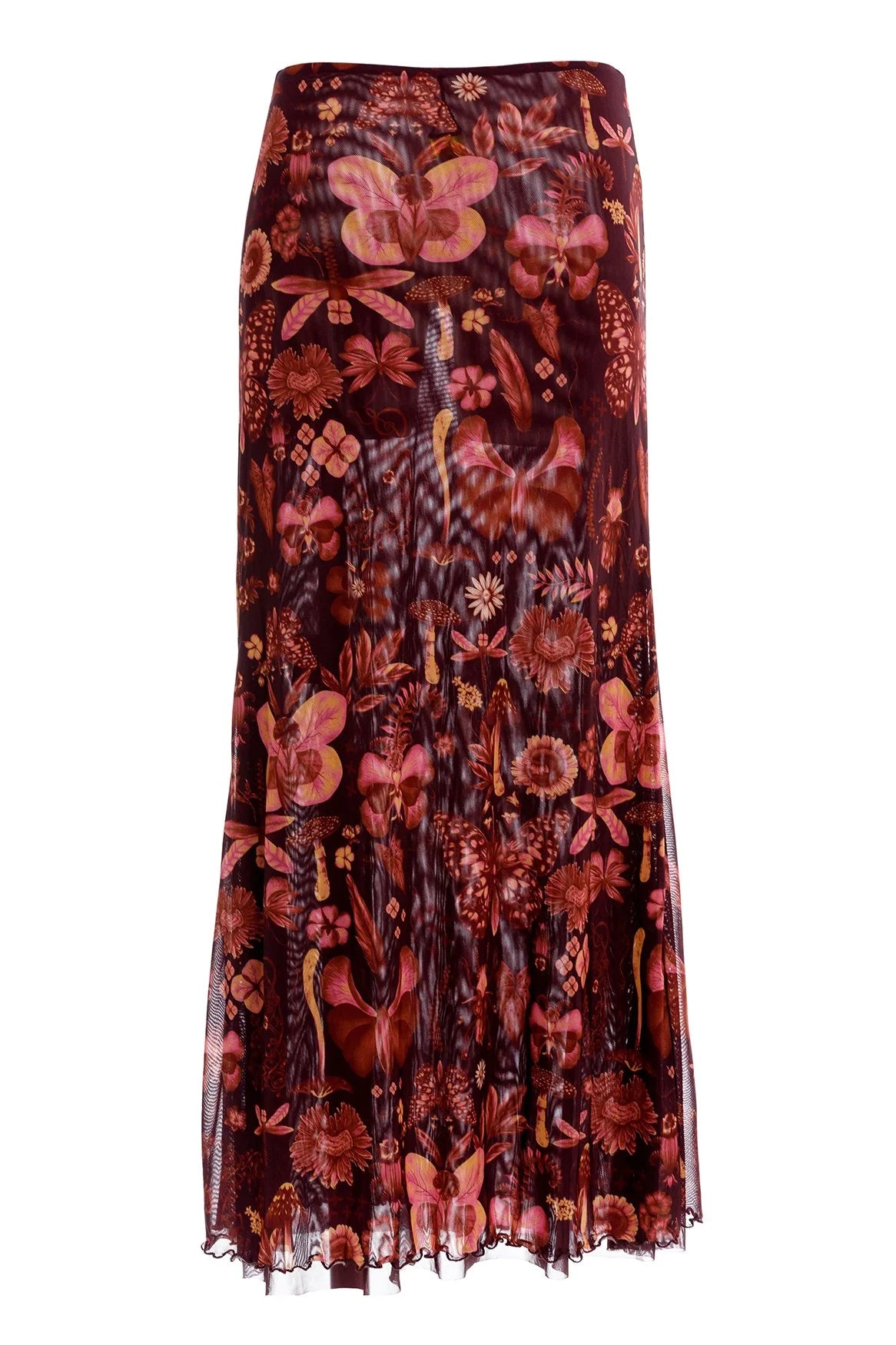 Mesh maxi skirt in floral print.