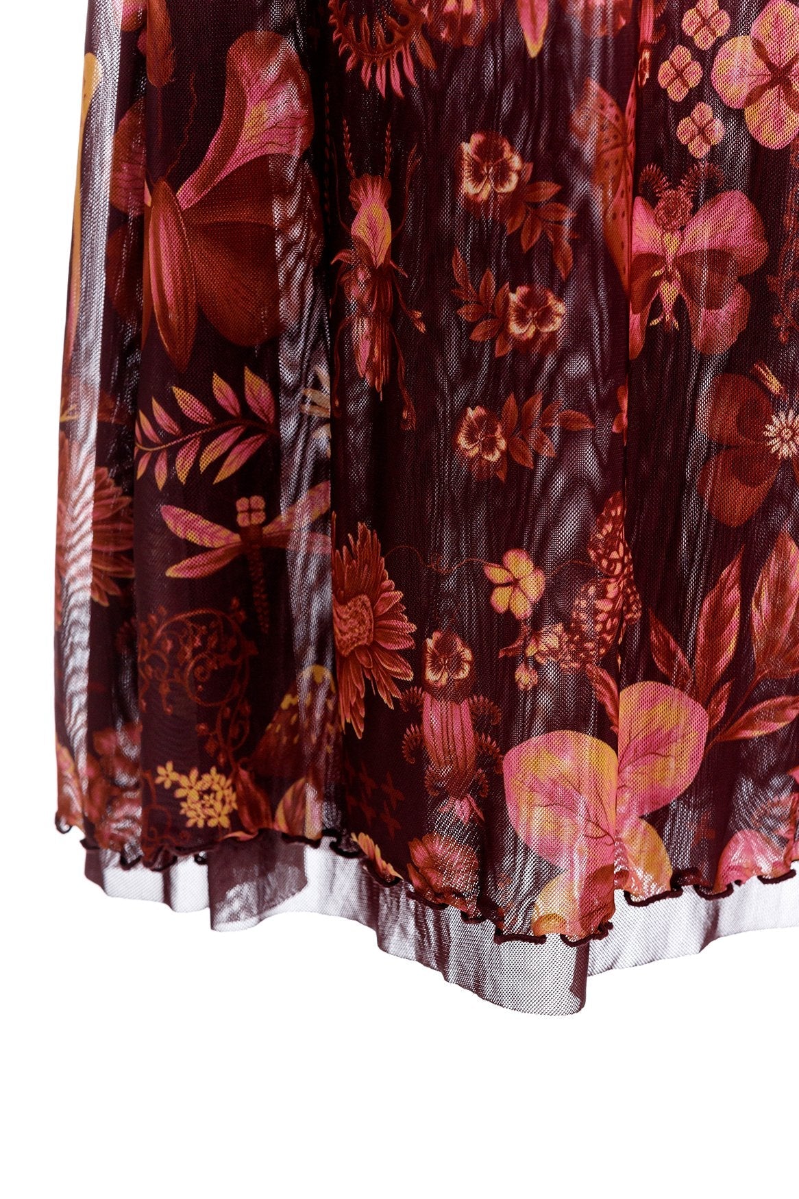 Mesh maxi skirt in floral print.