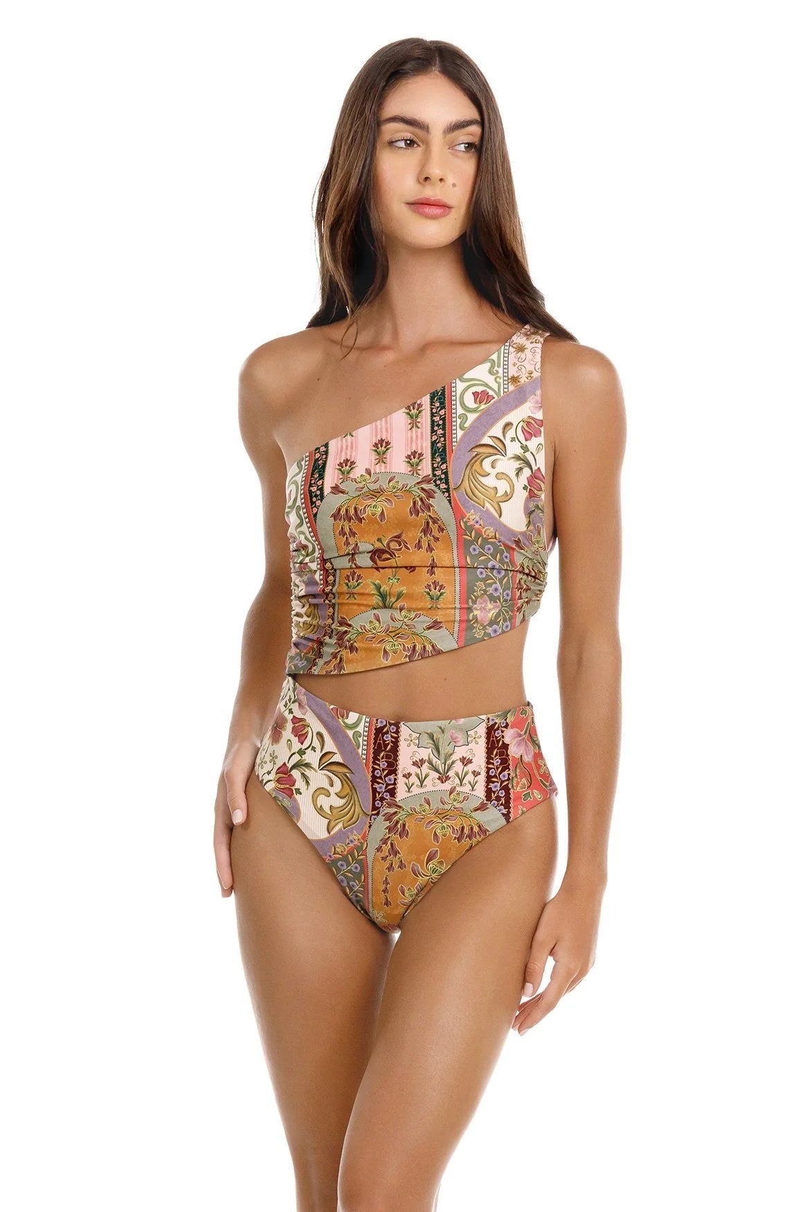 Colorful one shoulder one piece with a cutout