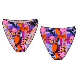 Wide side bottom with full coverage in the back in a detailed colorful print