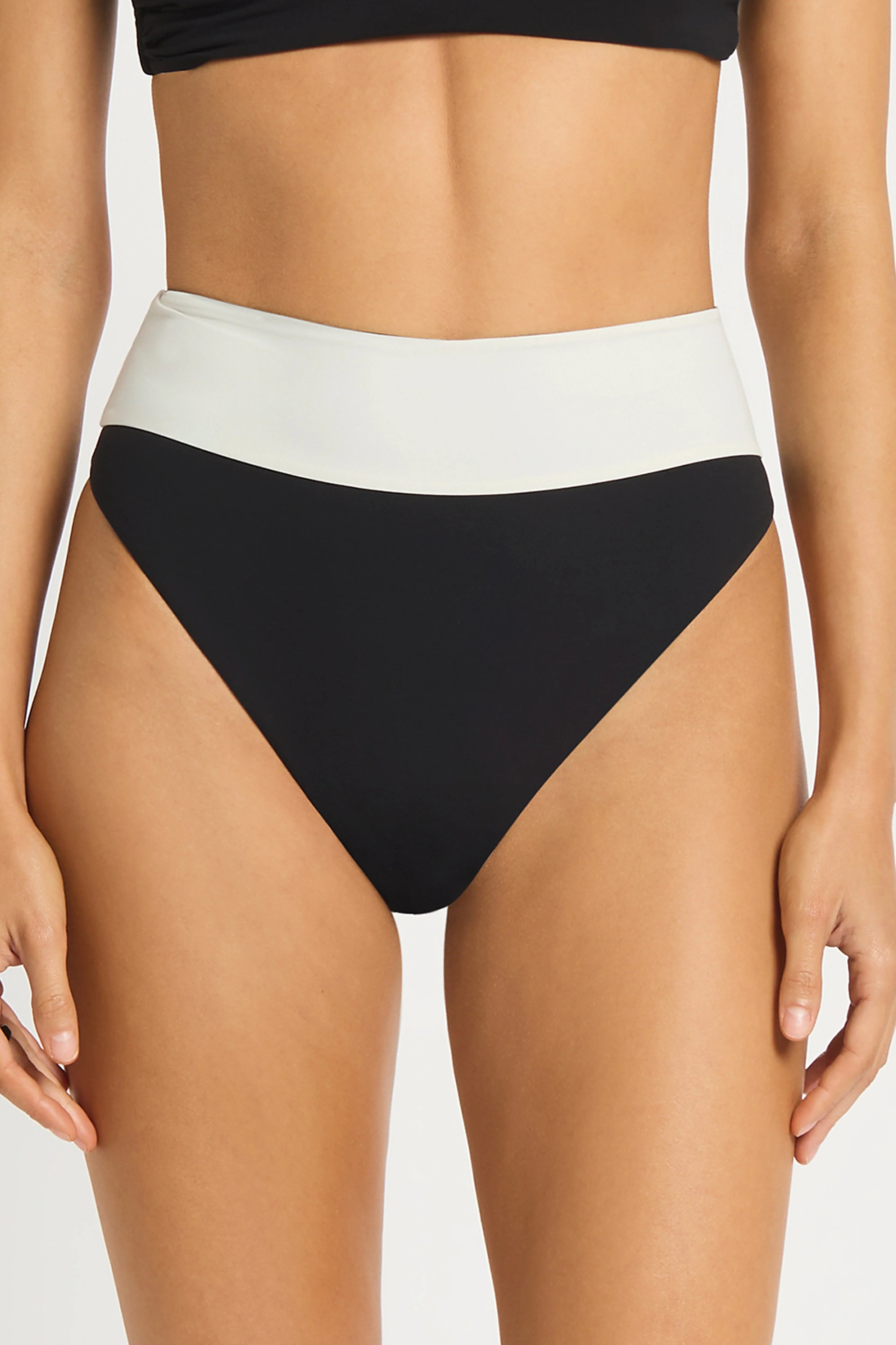 High waist bikini bottom that reverses from black to white