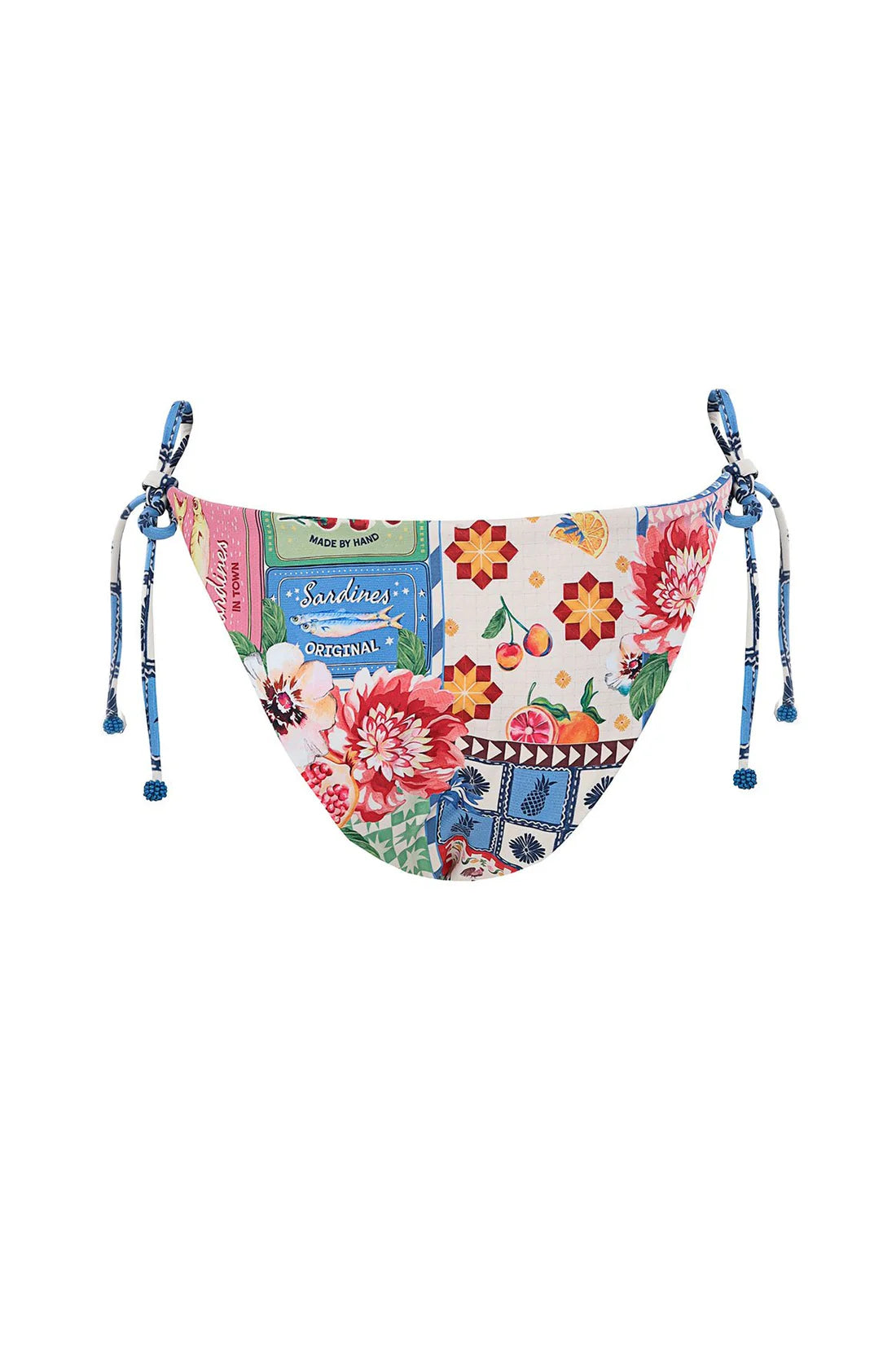 Multicolor reversible floral print bikini bottom with tie sides