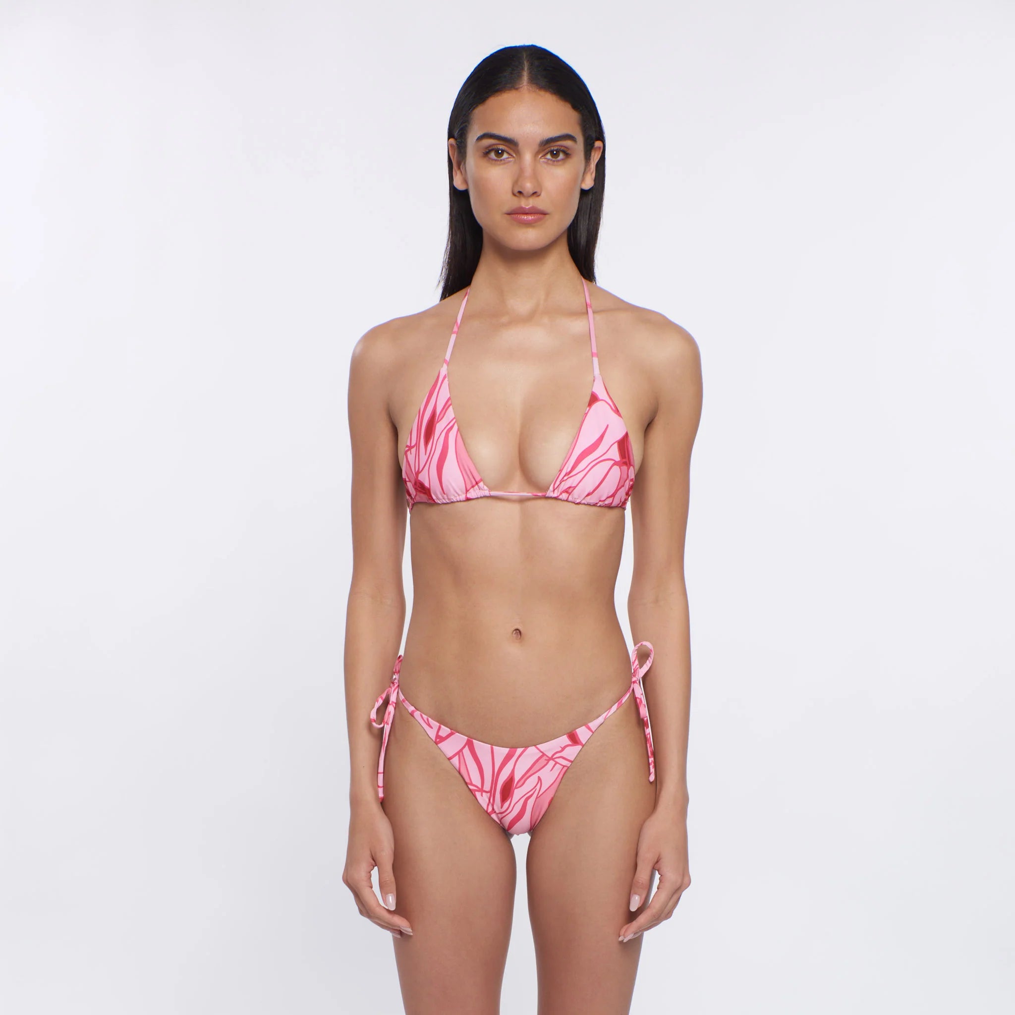 Pink printed tie side bottom with full coverage in the back