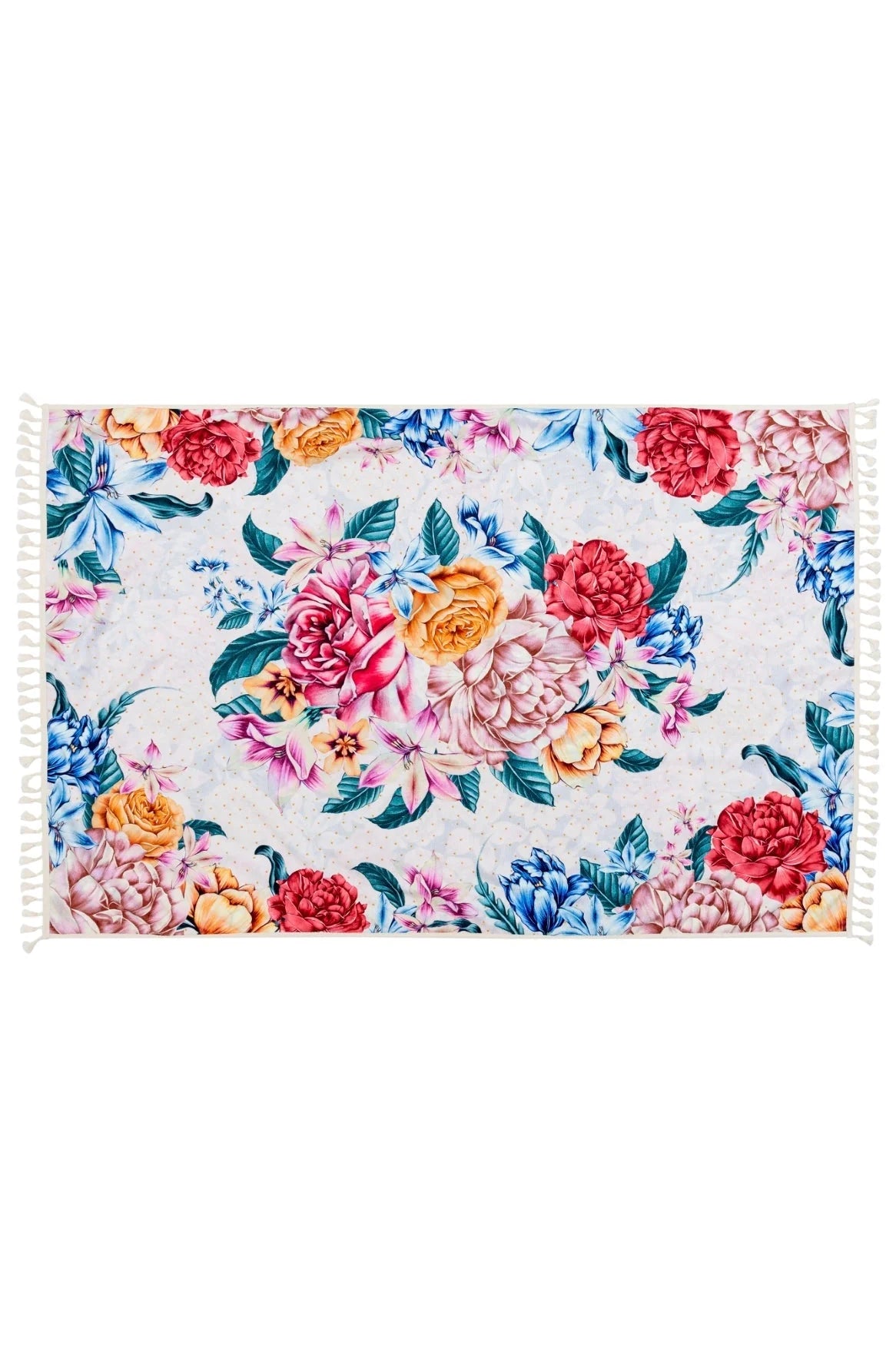 Floral print beach towel with tassels