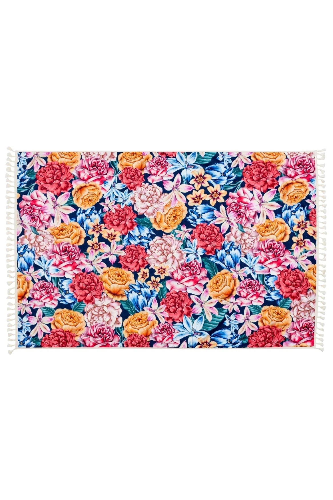 Floral print beach towel with tassels