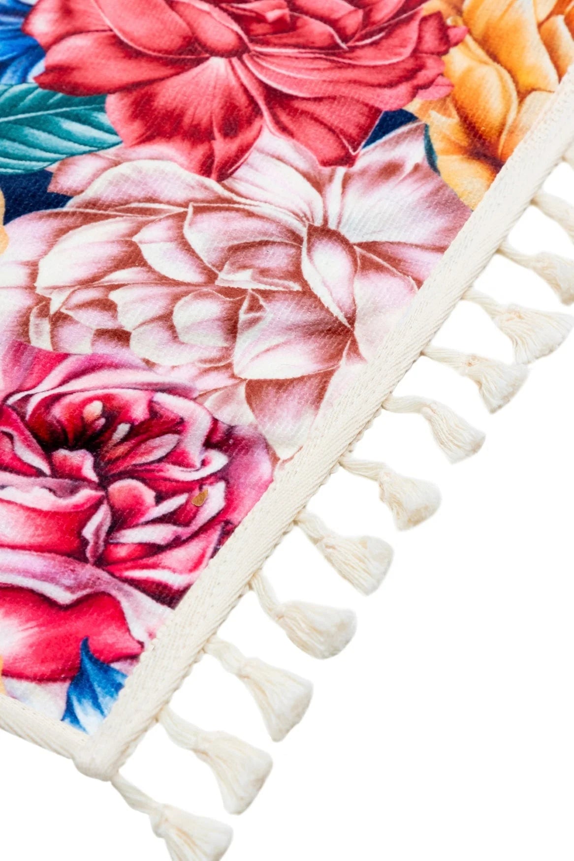 Floral print beach towel with tassels