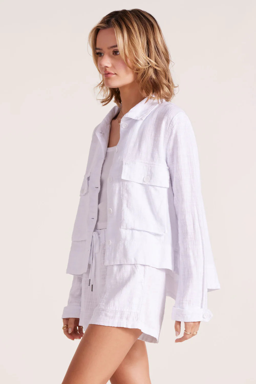 Light weight cotton shirt jacket in White