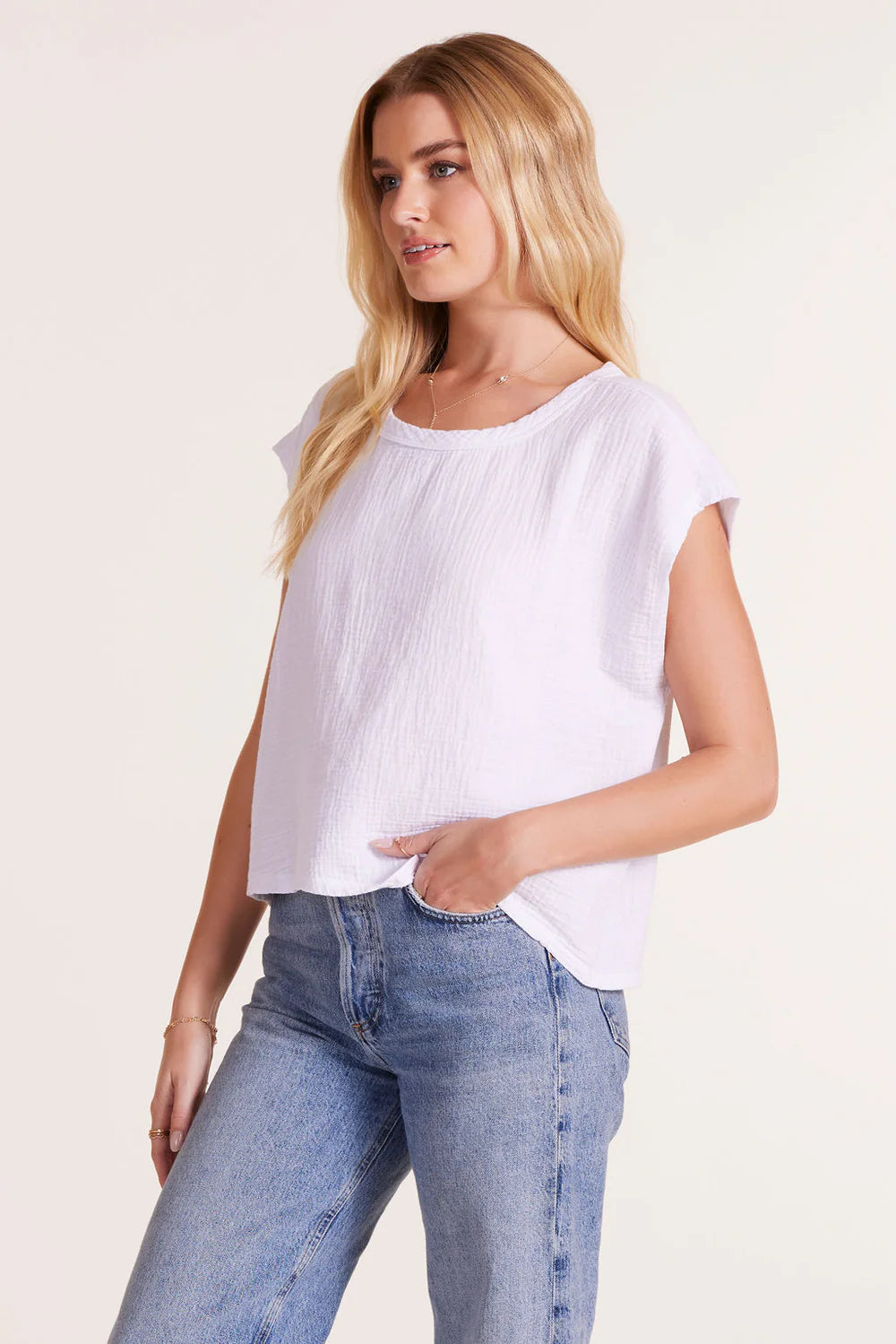 Cotton gauze T-shirt in white