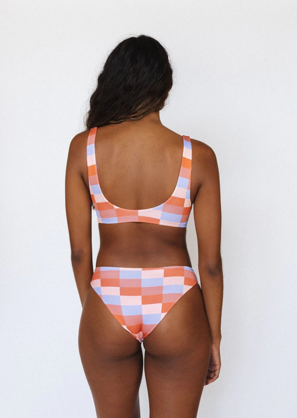 Checkered Scoop Neck Bikini Top