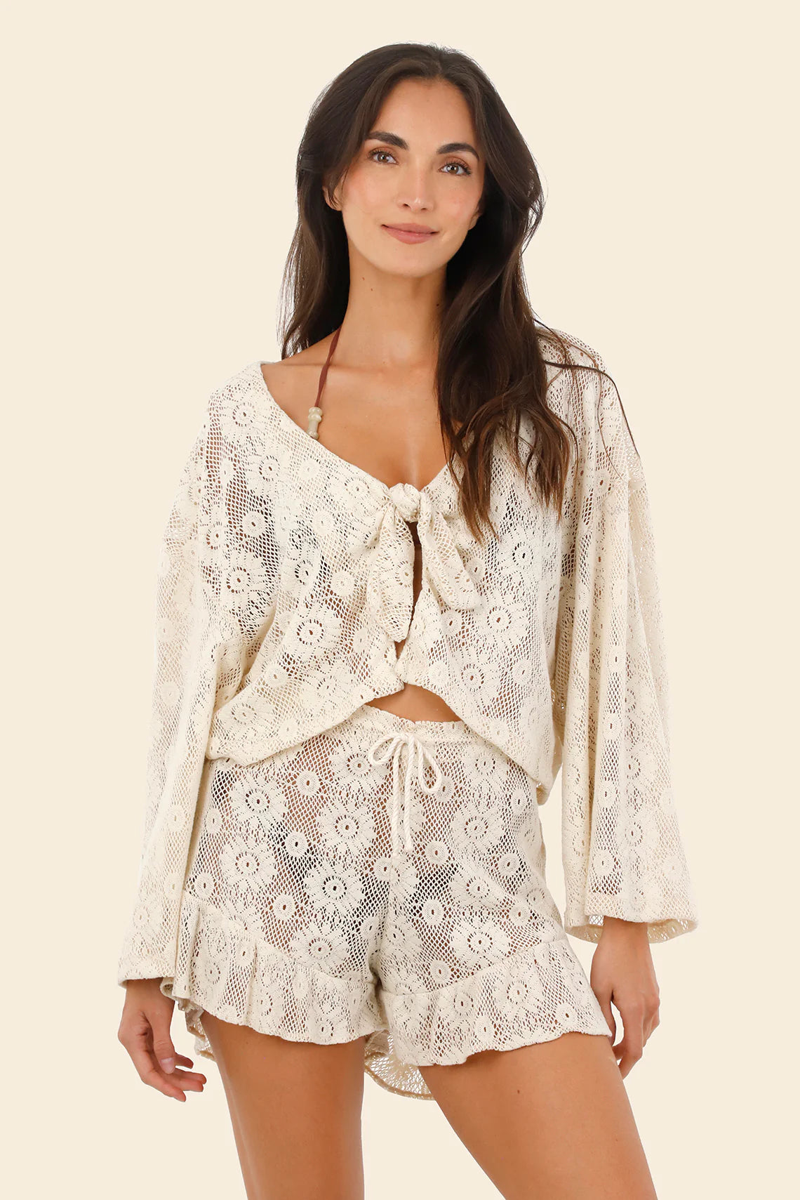 Open knit ivory short