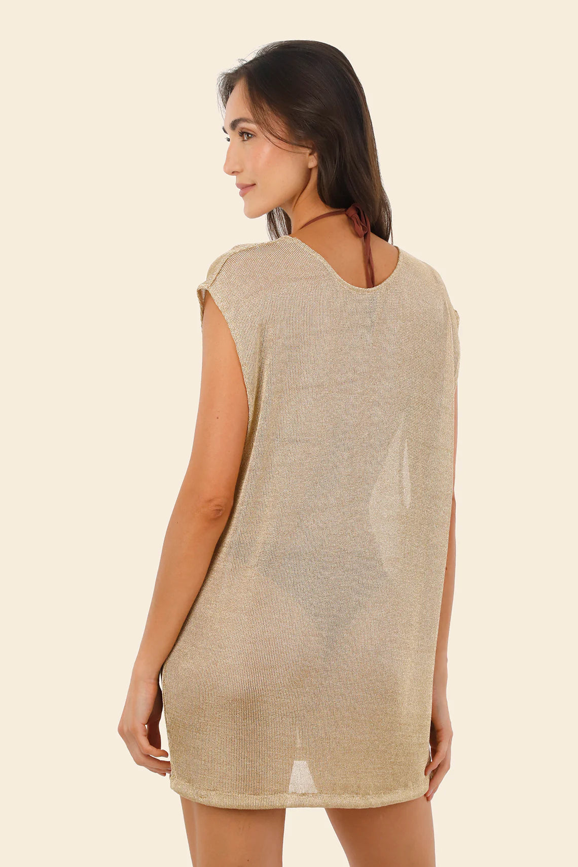 Shimmery semi sheer coverup dress with a deep plunging v-neck