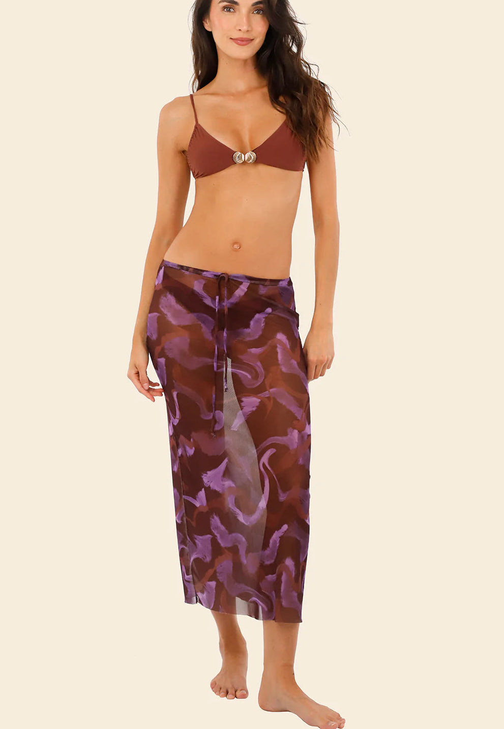 Sheer mesh skirt in purple print
