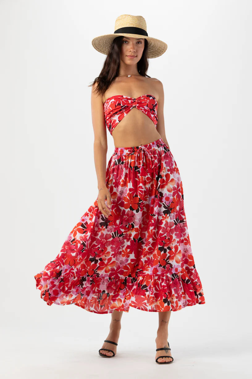 Red Floral Print Bandeau Top