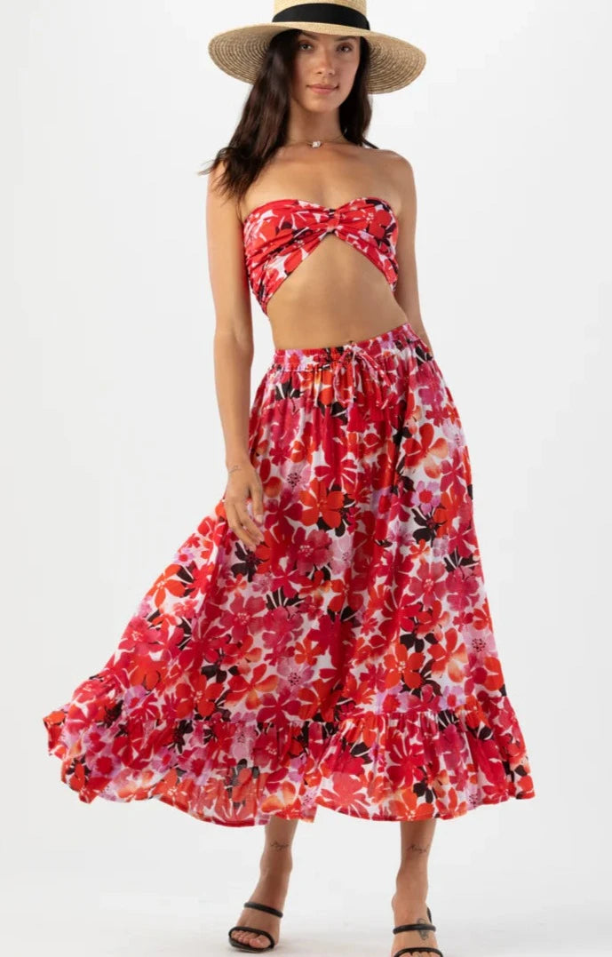 Red Floral Print Skirt