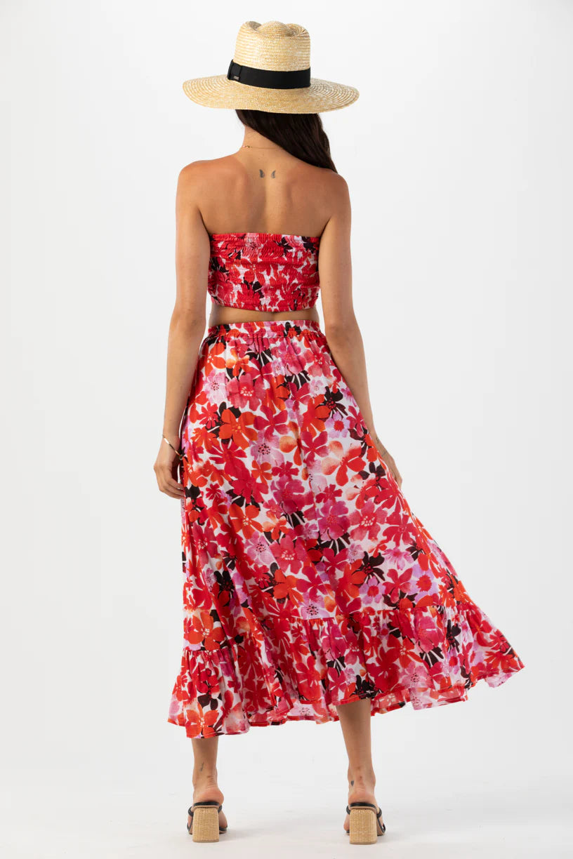 Red Floral Print Bandeau Top