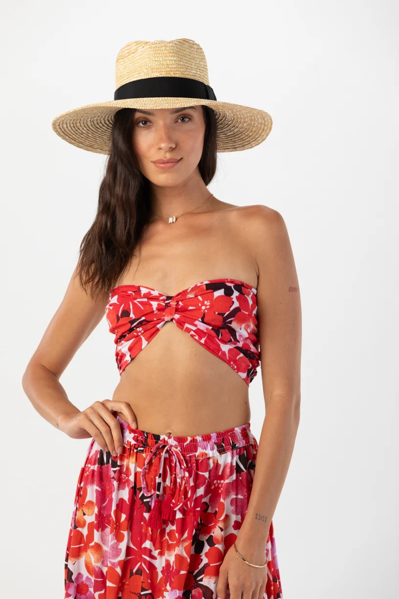 Red Floral Print Bandeau Top
