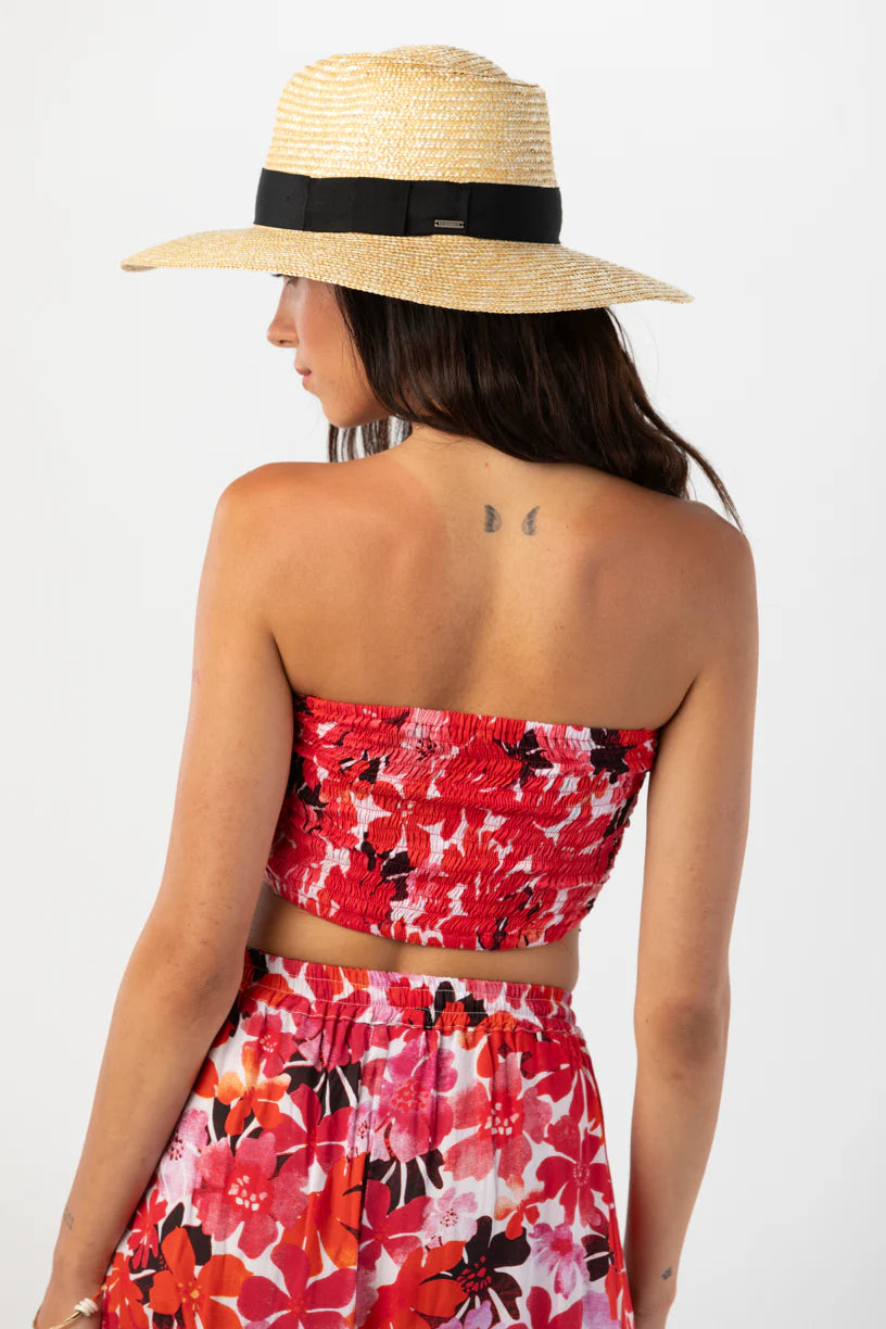 Red Floral Print Bandeau Top
