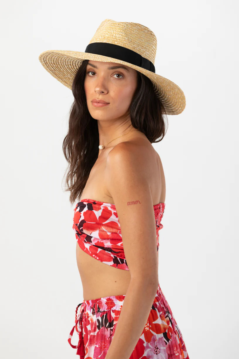 Red Floral Print Bandeau Top
