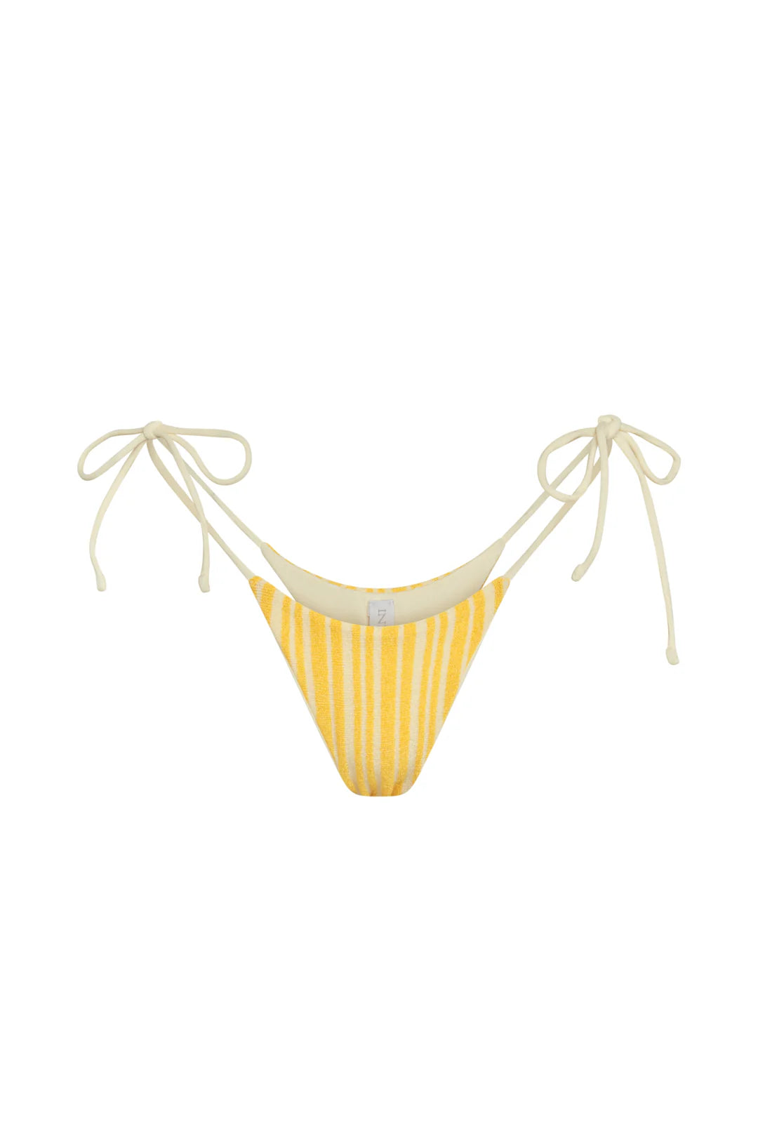 Tie side bikini bottom in yellow and white stripes