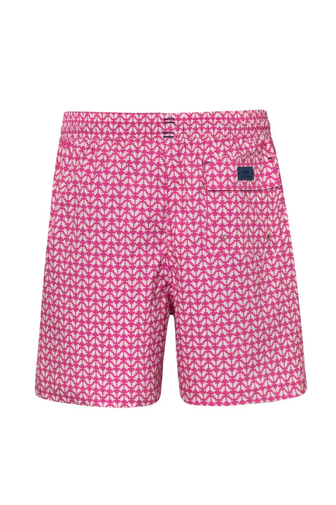 Pink And White Print Swim Trunks