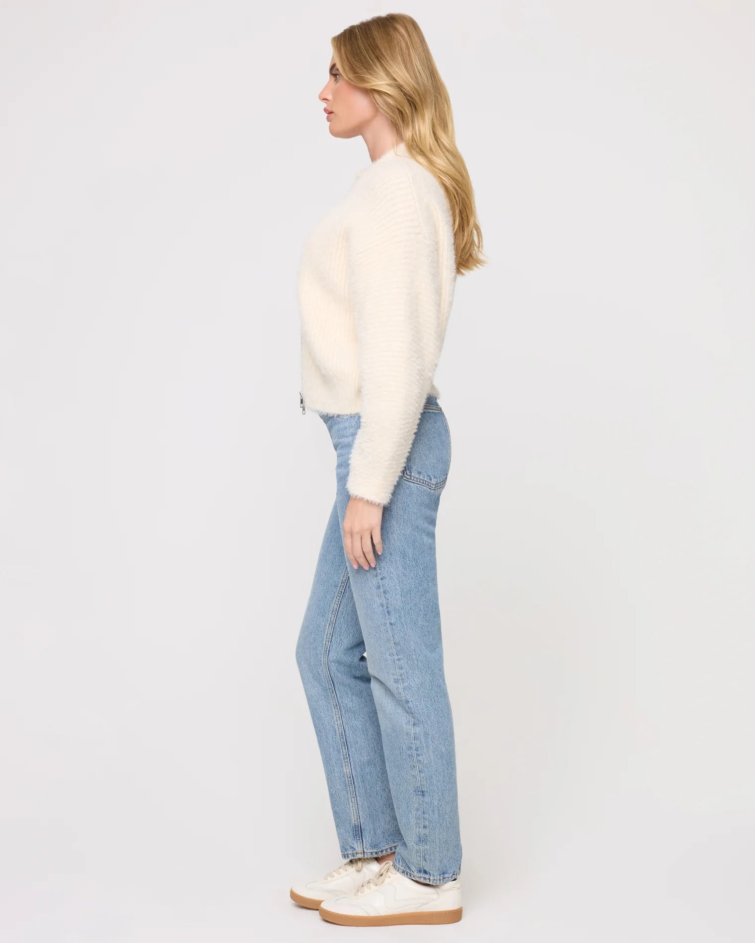 Soft zipper front sweater in cream