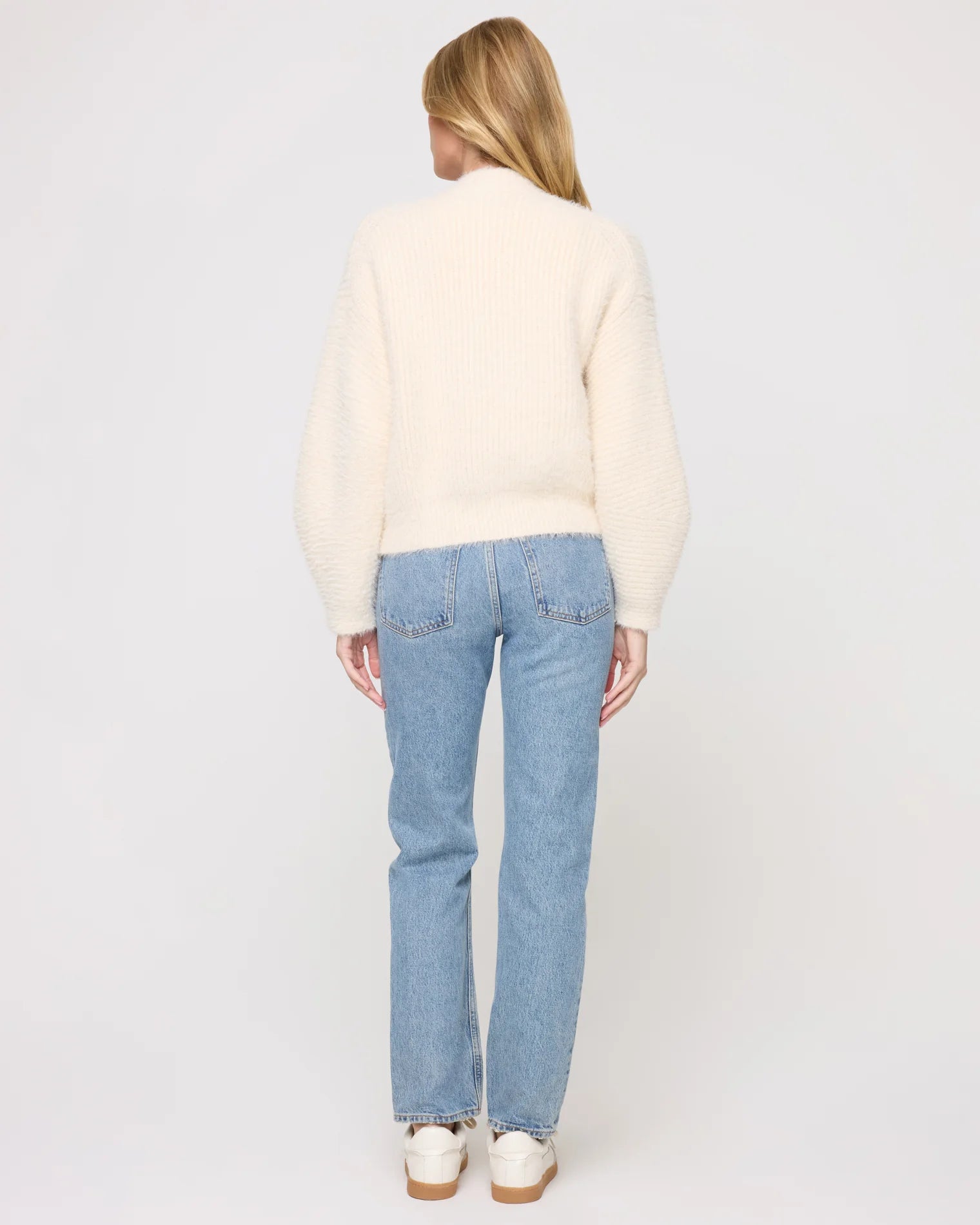 Soft zipper front sweater in cream