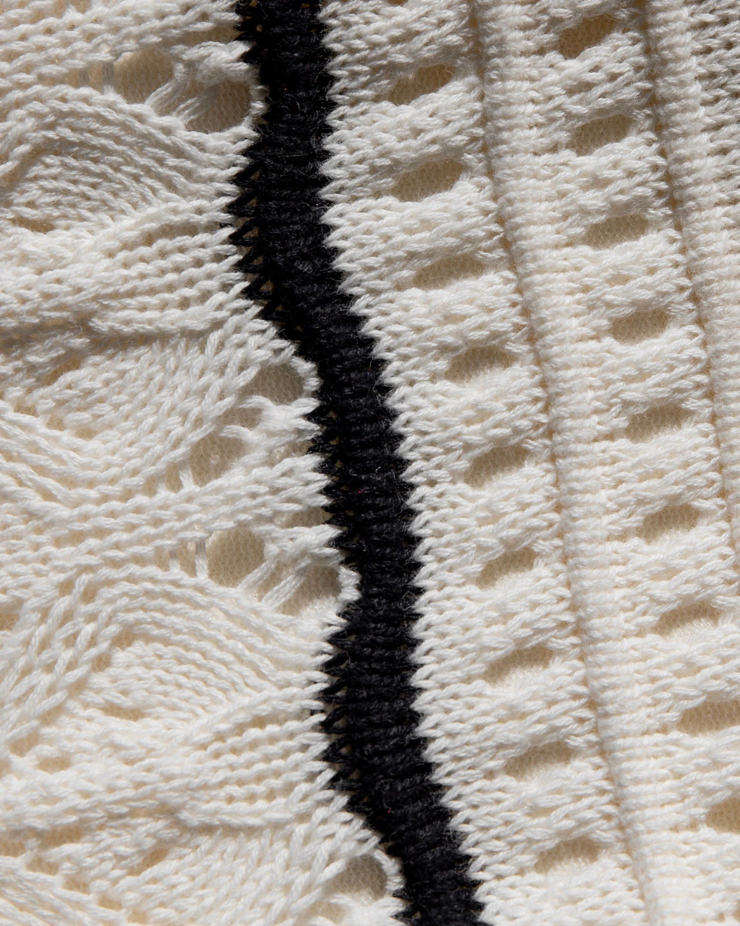 Crochet cotton knit dress with spaghetti straps in cream and black