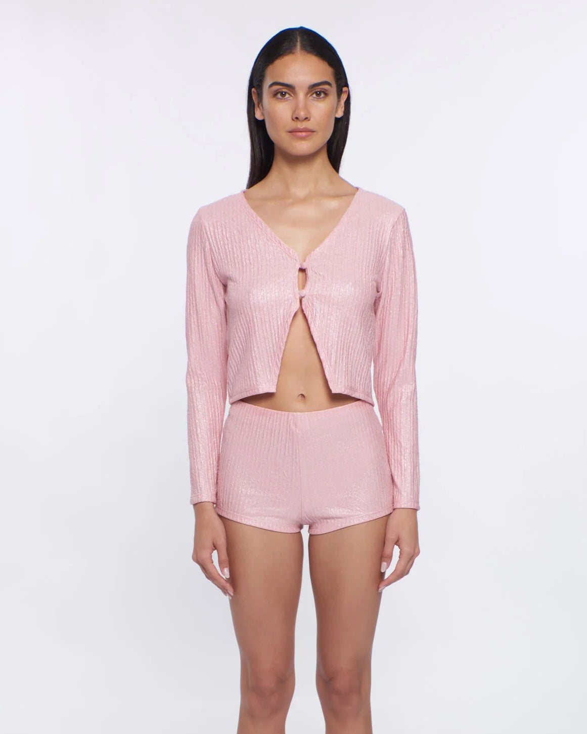 Shimmery short shorts in pink