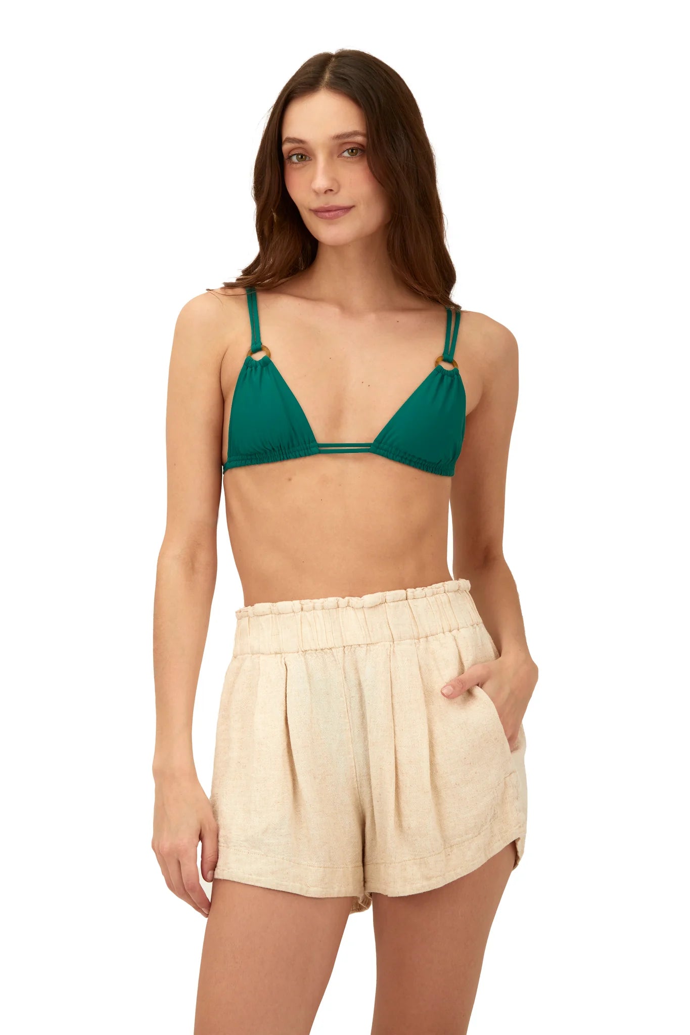 High rise shorts with elastic waistband