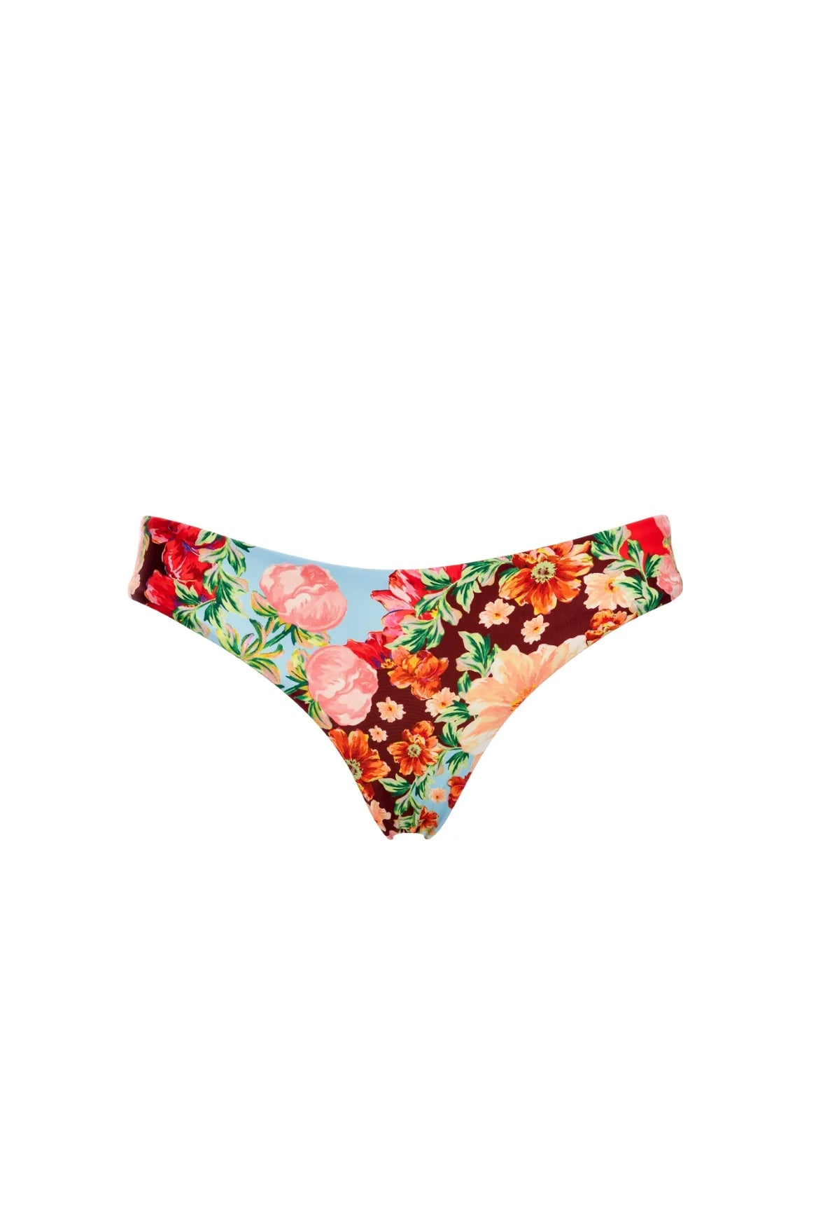 Multicolor floral print bottom that reverses with a low rise fit