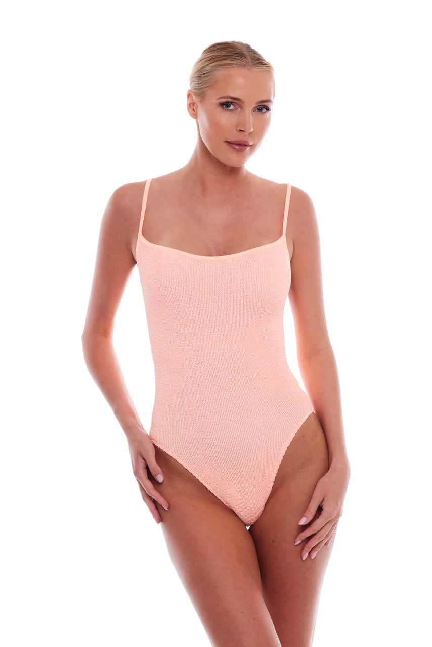 Light orange one size textured one piece with adjustable spaghetti straps