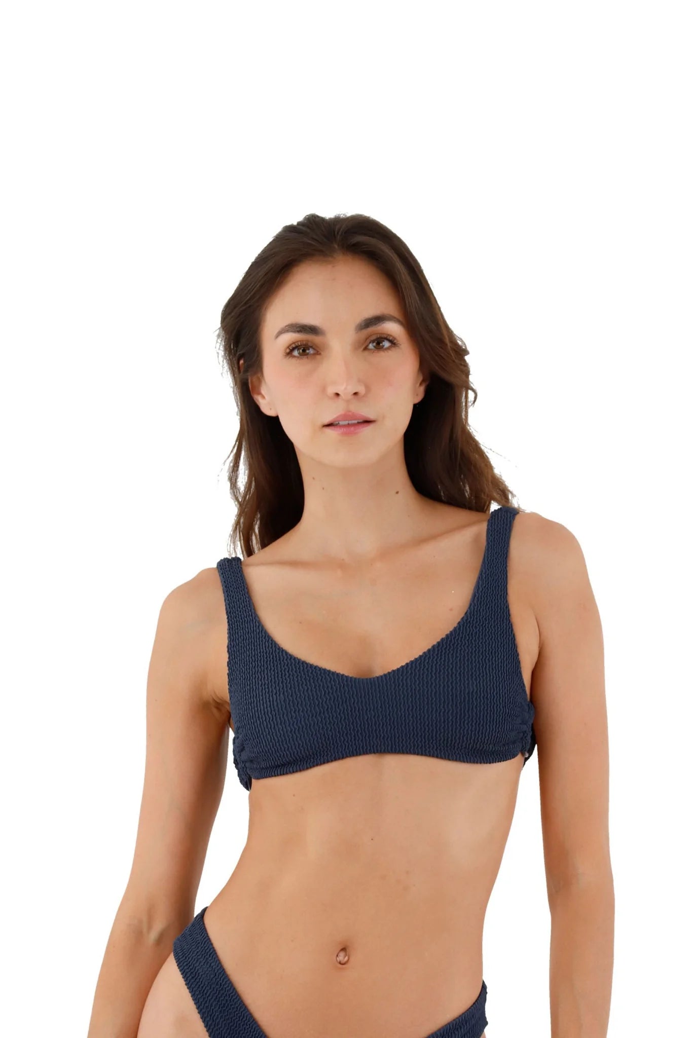 Sporty scoop neck top with wave texture in dark blue