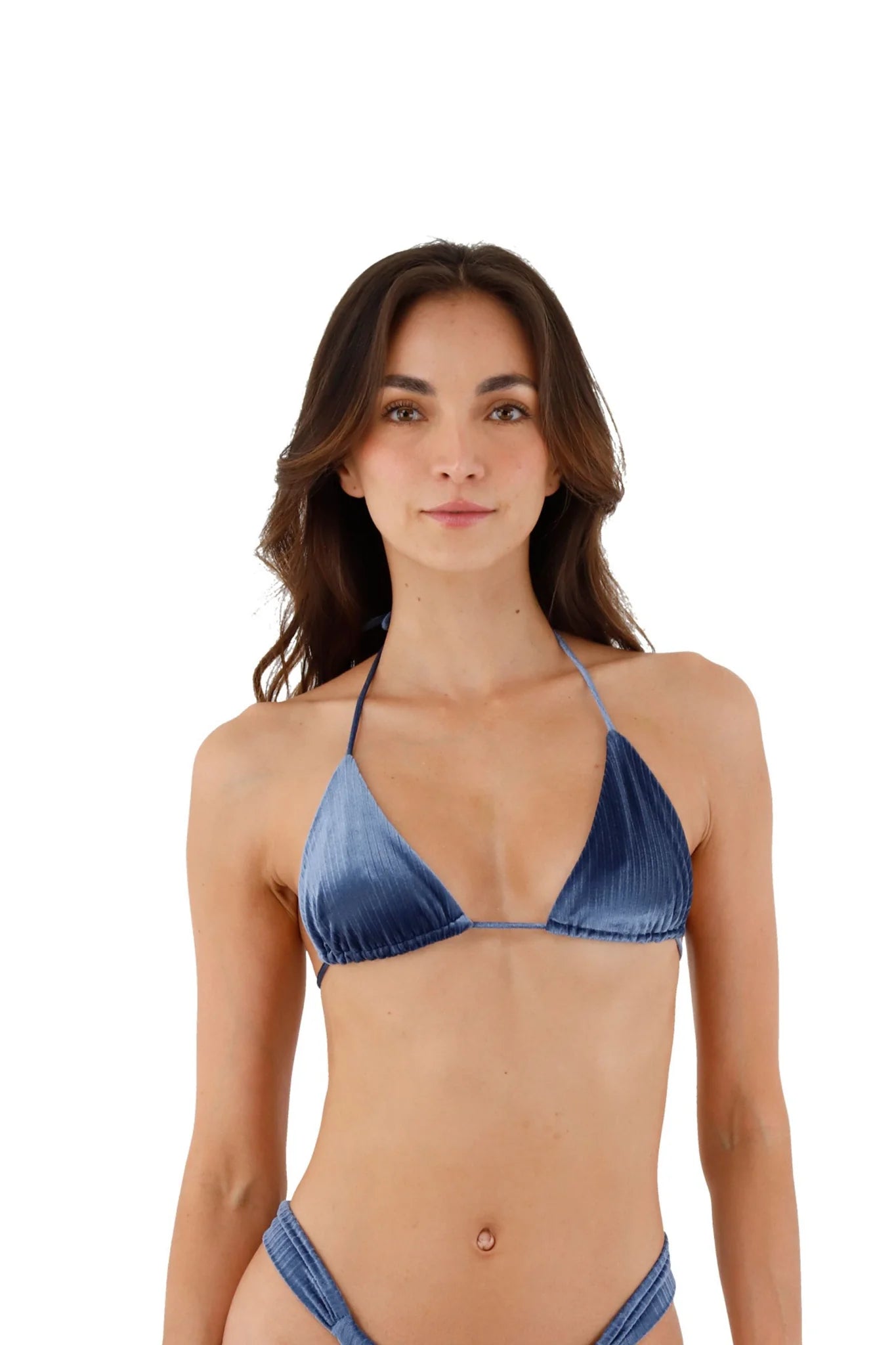 Velvet triangle top in dark blue