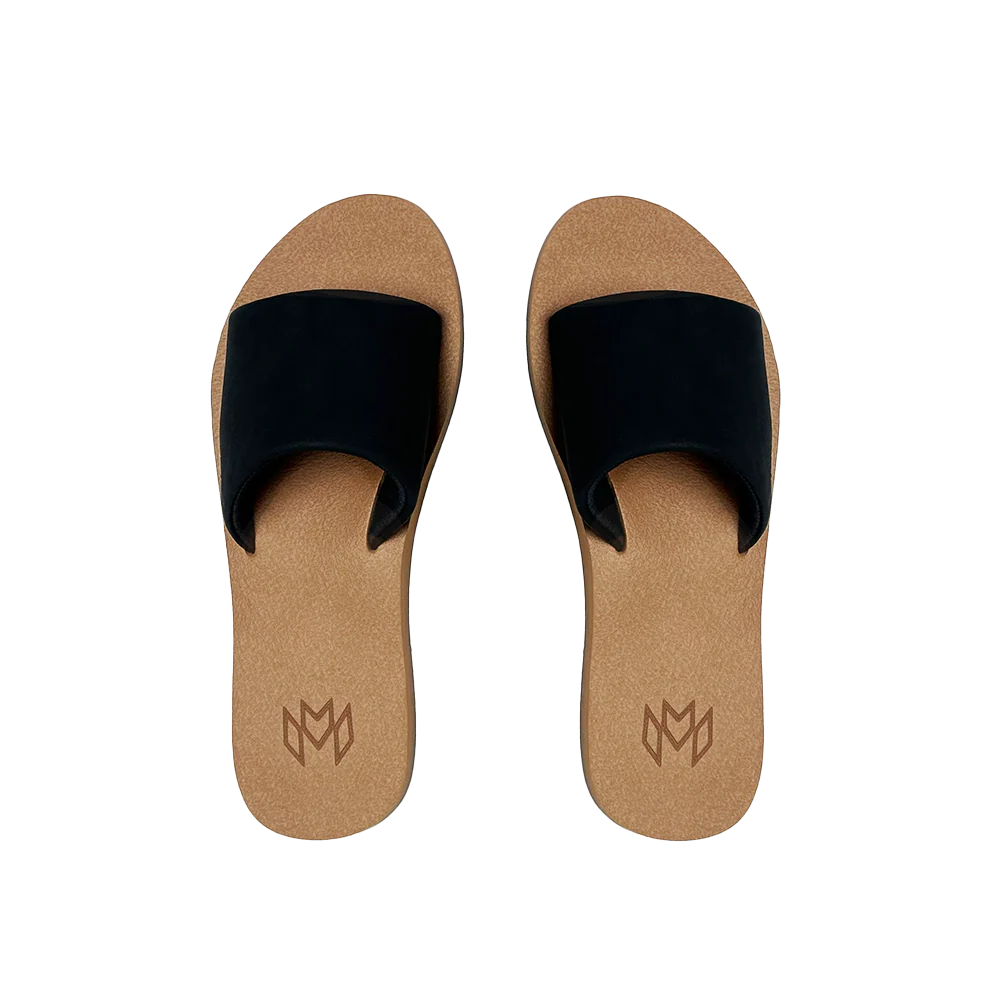 Black slip on sandals