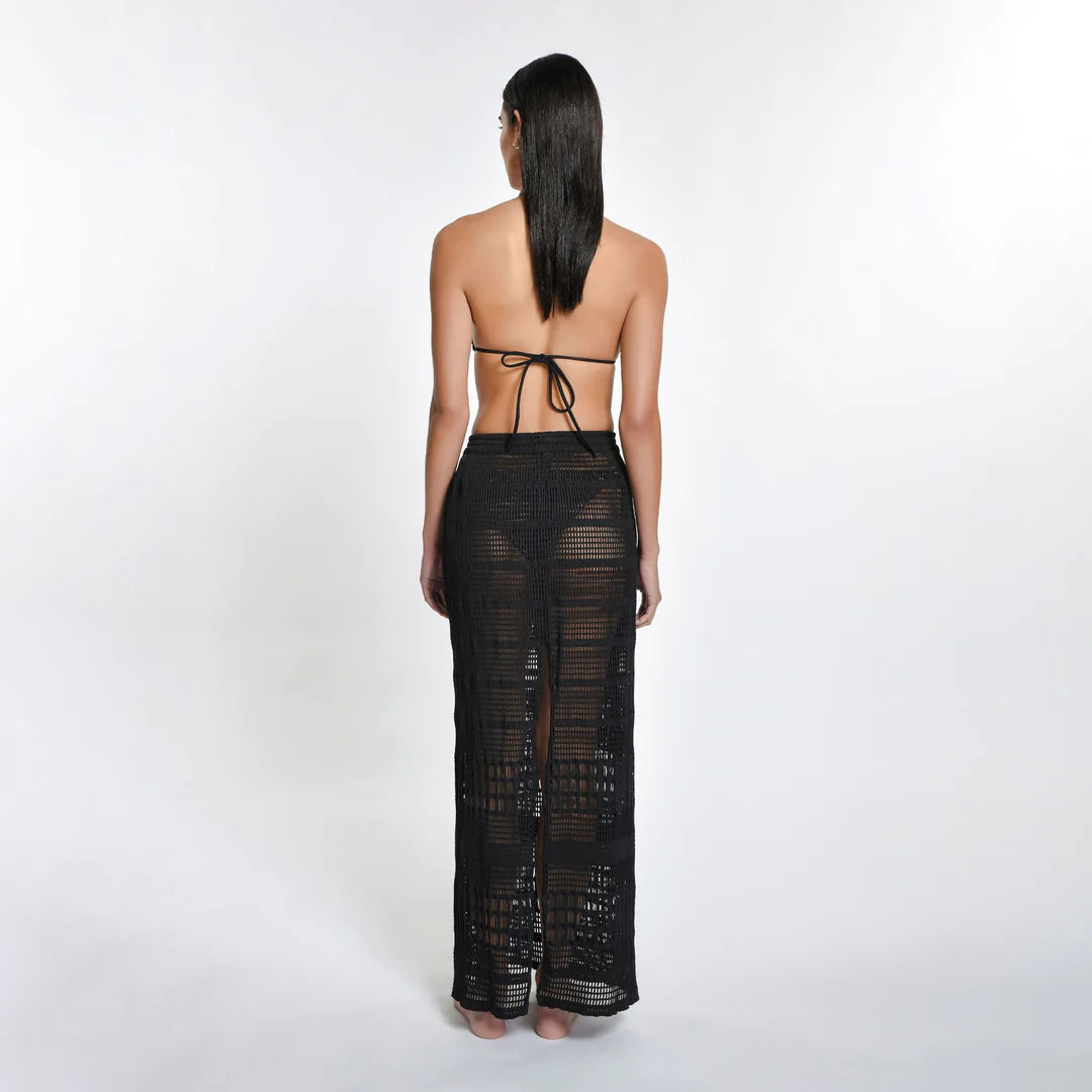 Black Open Knit Coverup Skirt