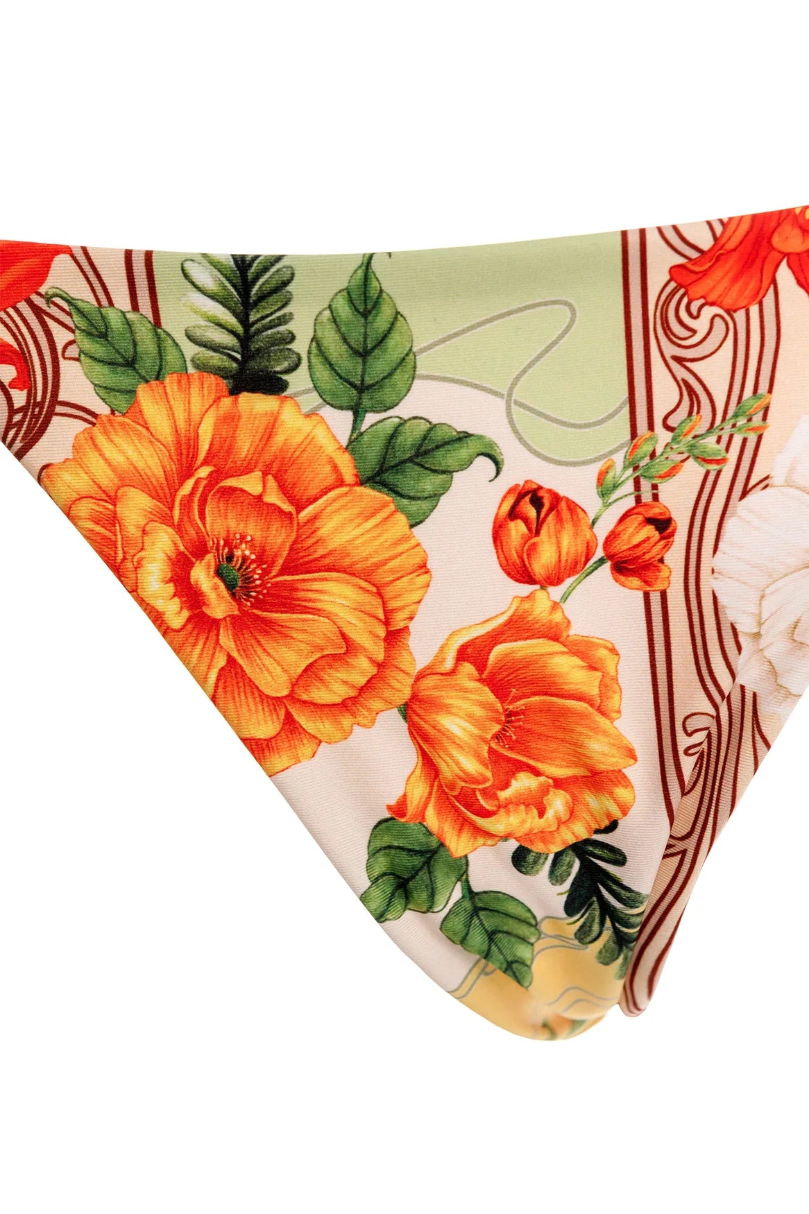 Multicolor floral print bottom with tie sides and a ruched back